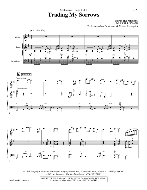 Trading My Sorrows Synth (Darrell Evans)