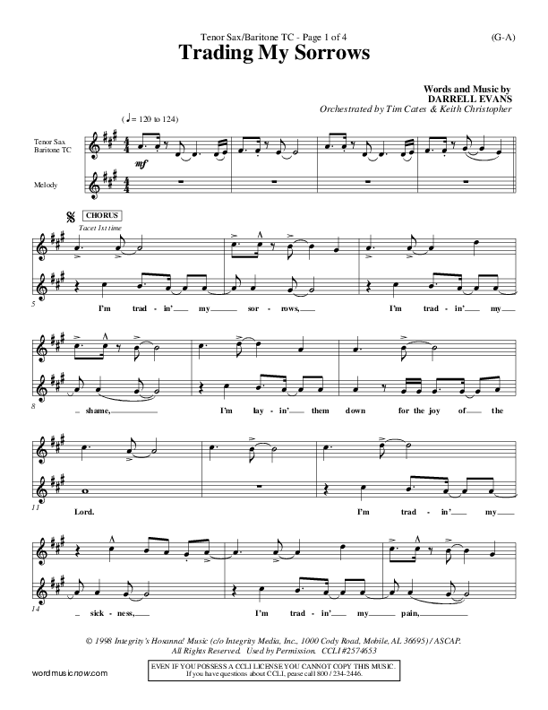 Trading My Sorrows Tenor Sax 2 (Darrell Evans)