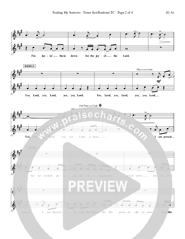 Trading My Sorrows Tenor Sax 2 (Darrell Evans)