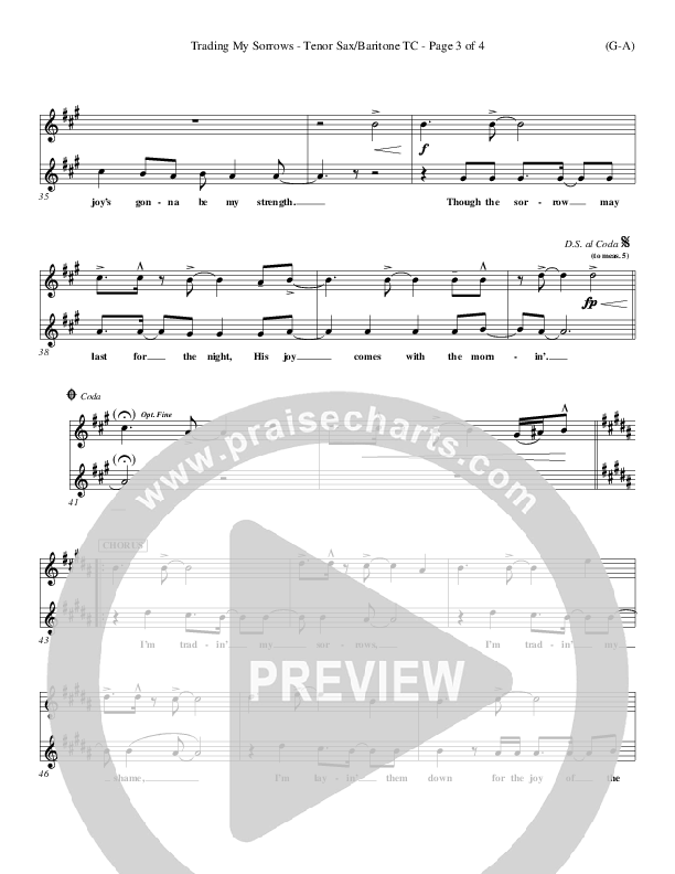 Trading My Sorrows Tenor Sax/Baritone T.C. (Darrell Evans)