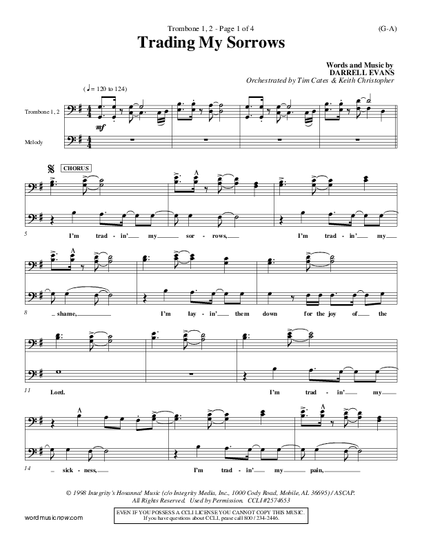Trading My Sorrows Trombone 1/2 (Darrell Evans)