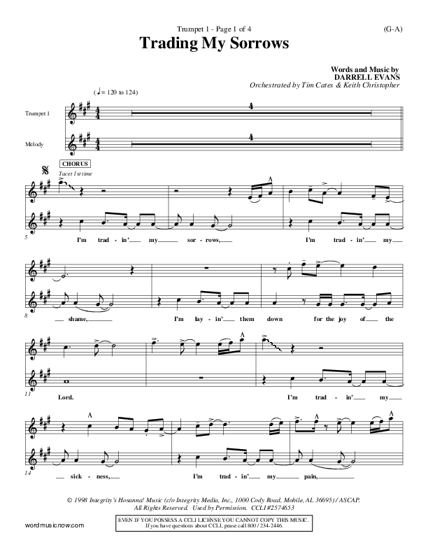 Trading My Sorrows Trumpet 1 (Darrell Evans)