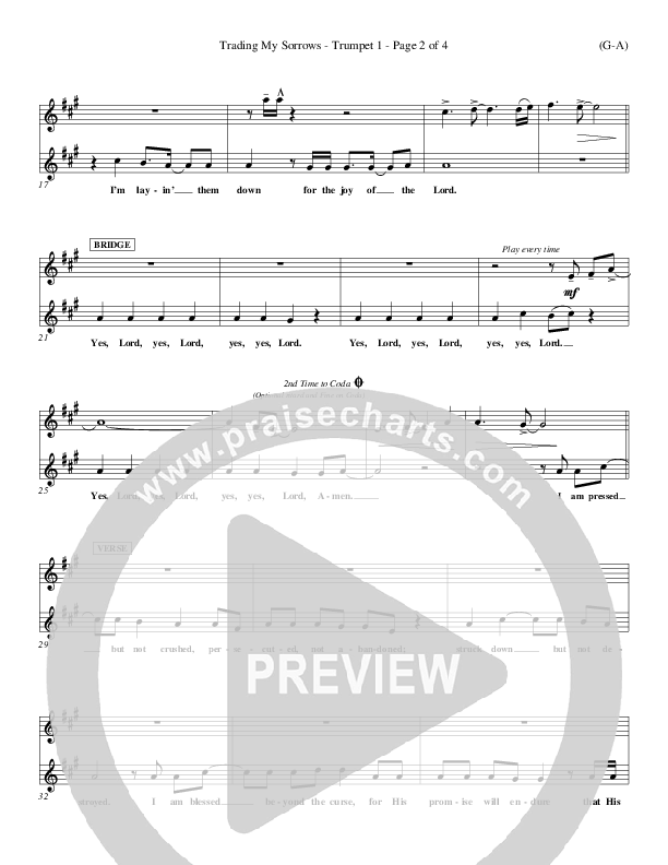 Trading My Sorrows Trumpet 1 (Darrell Evans)