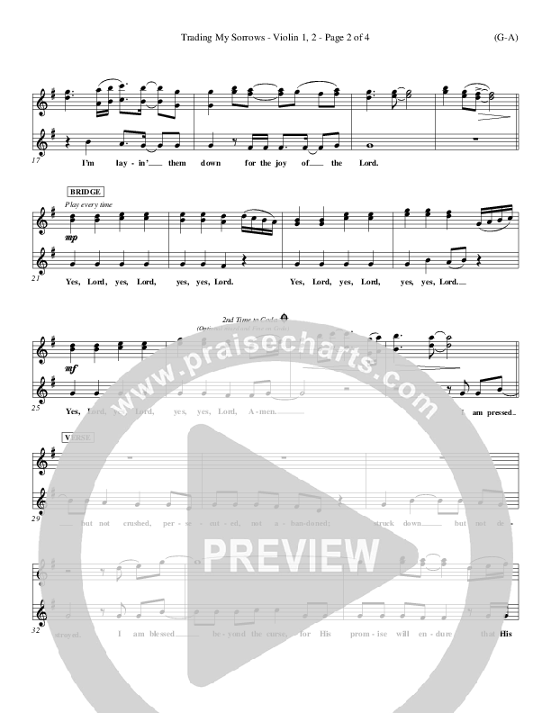 Trading My Sorrows Violin 1/2 (Darrell Evans)