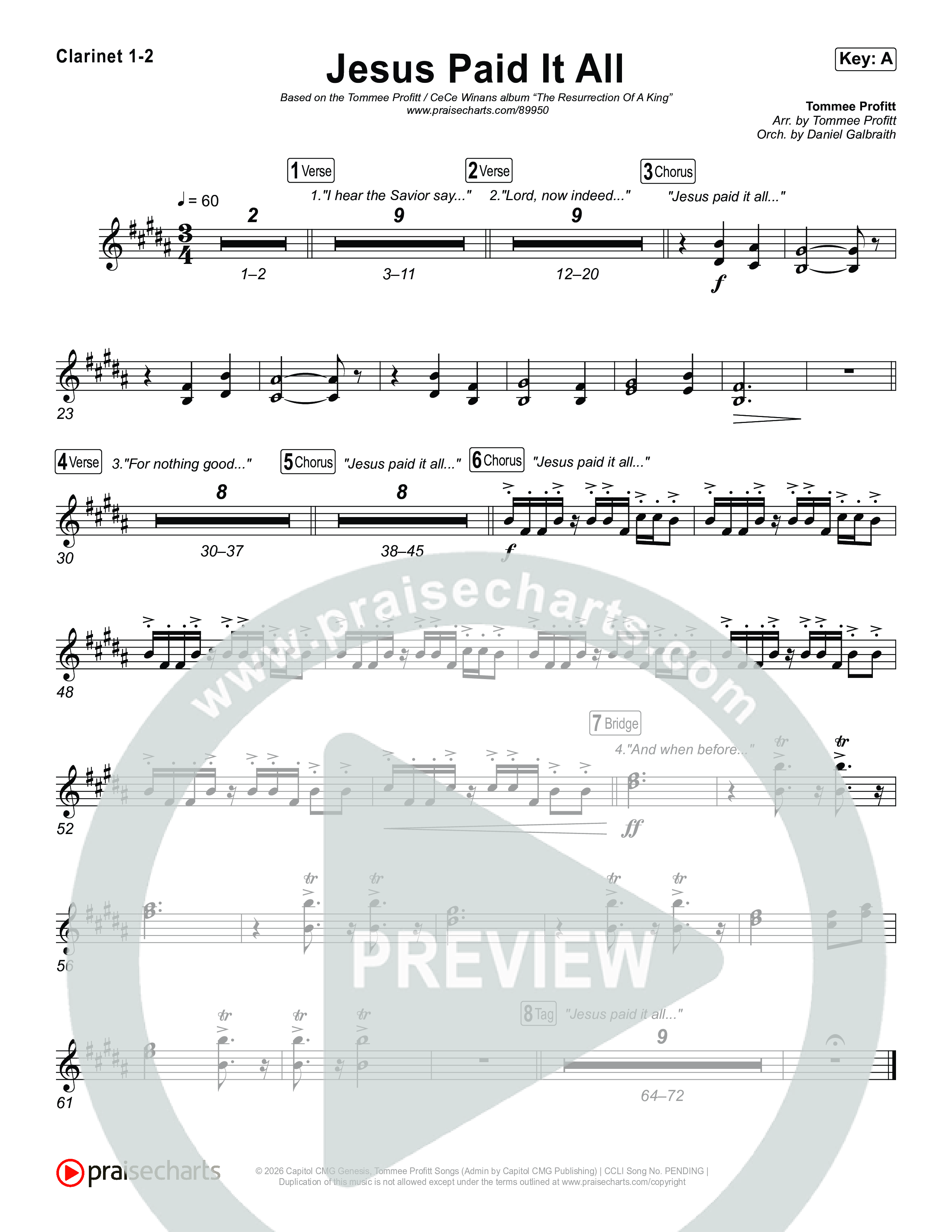 Jesus Paid It All Clarinet 1/2 (Tommee Profitt / CeCe Winans)