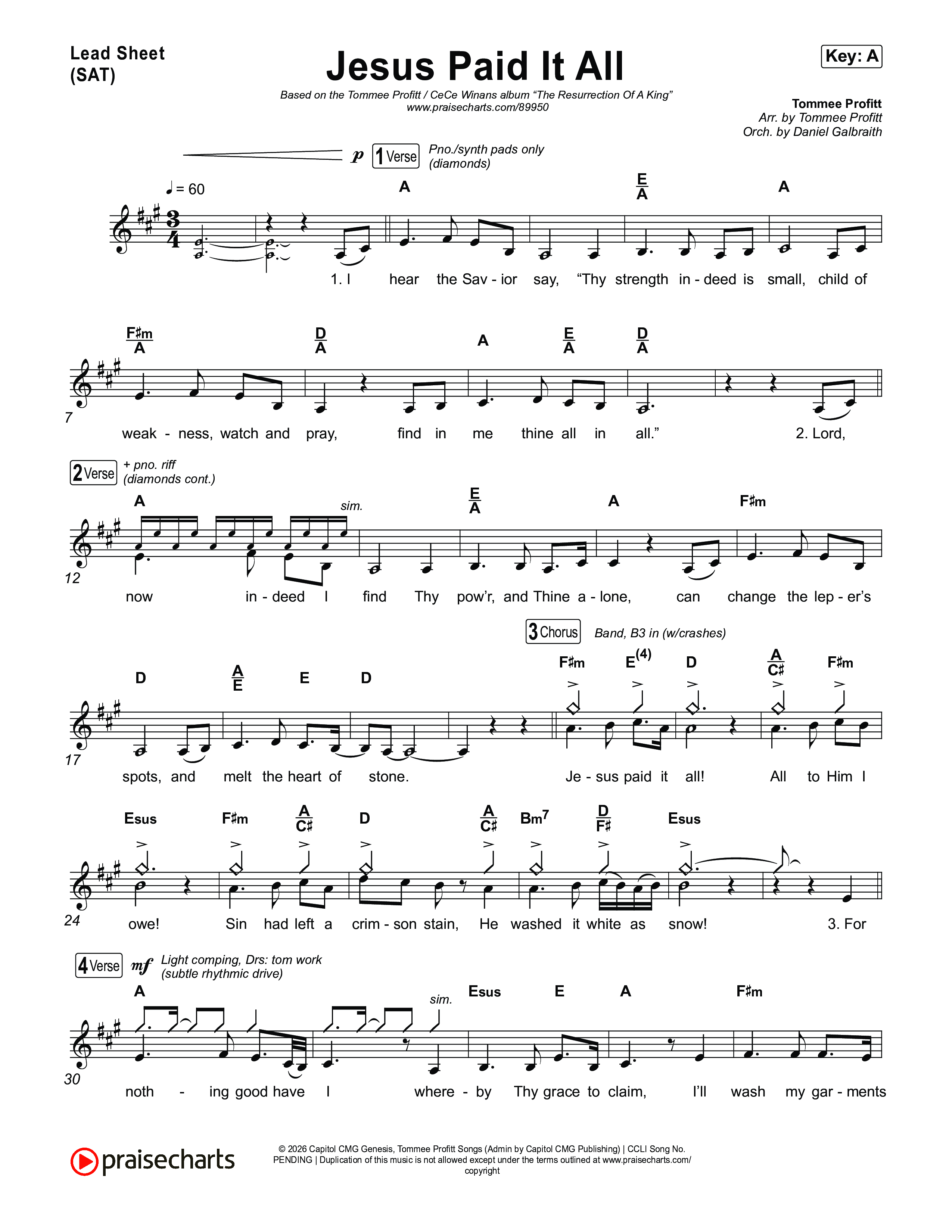 Jesus Paid It All Lead Sheet (SAT) (Tommee Profitt / CeCe Winans)