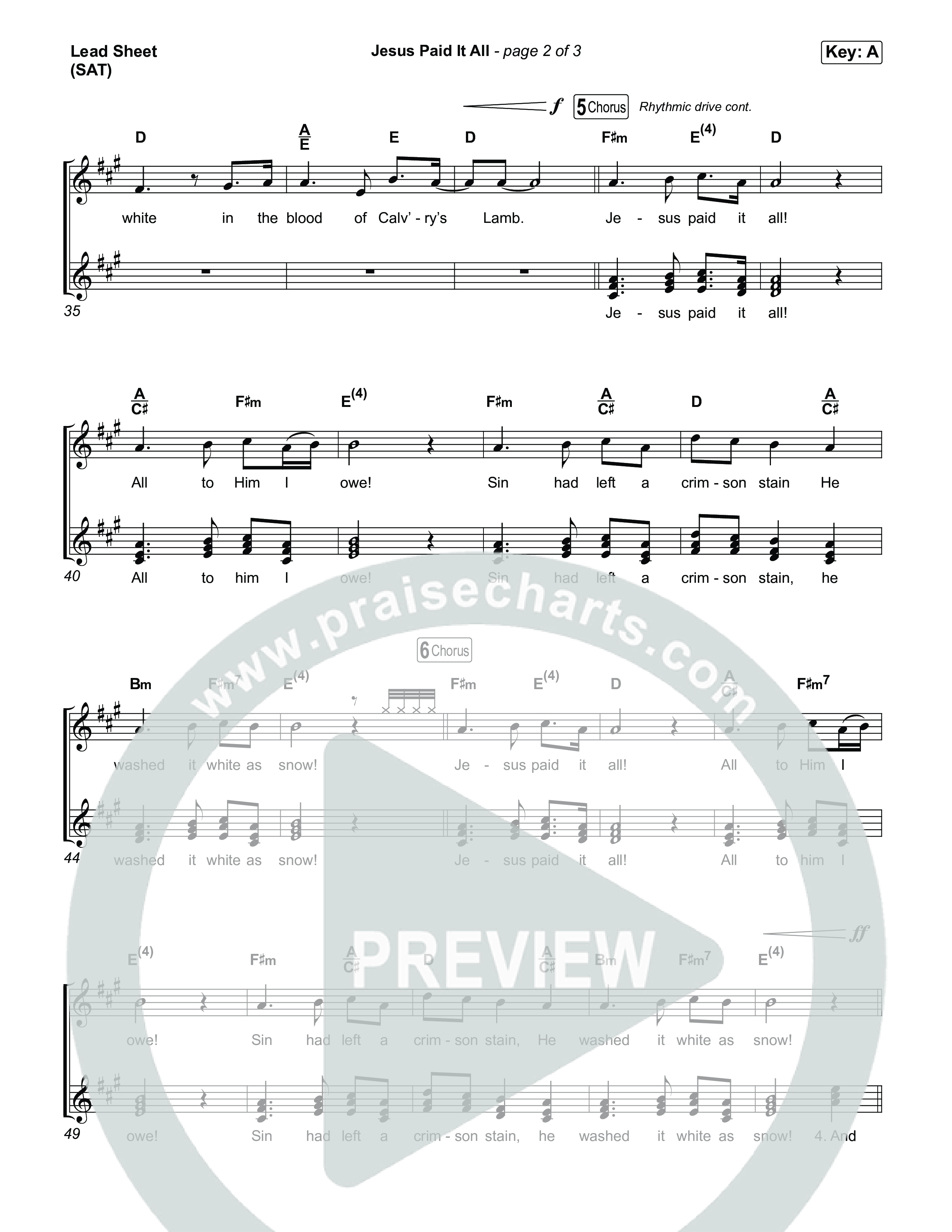 Jesus Paid It All Lead Sheet (SAT) (Tommee Profitt / CeCe Winans)
