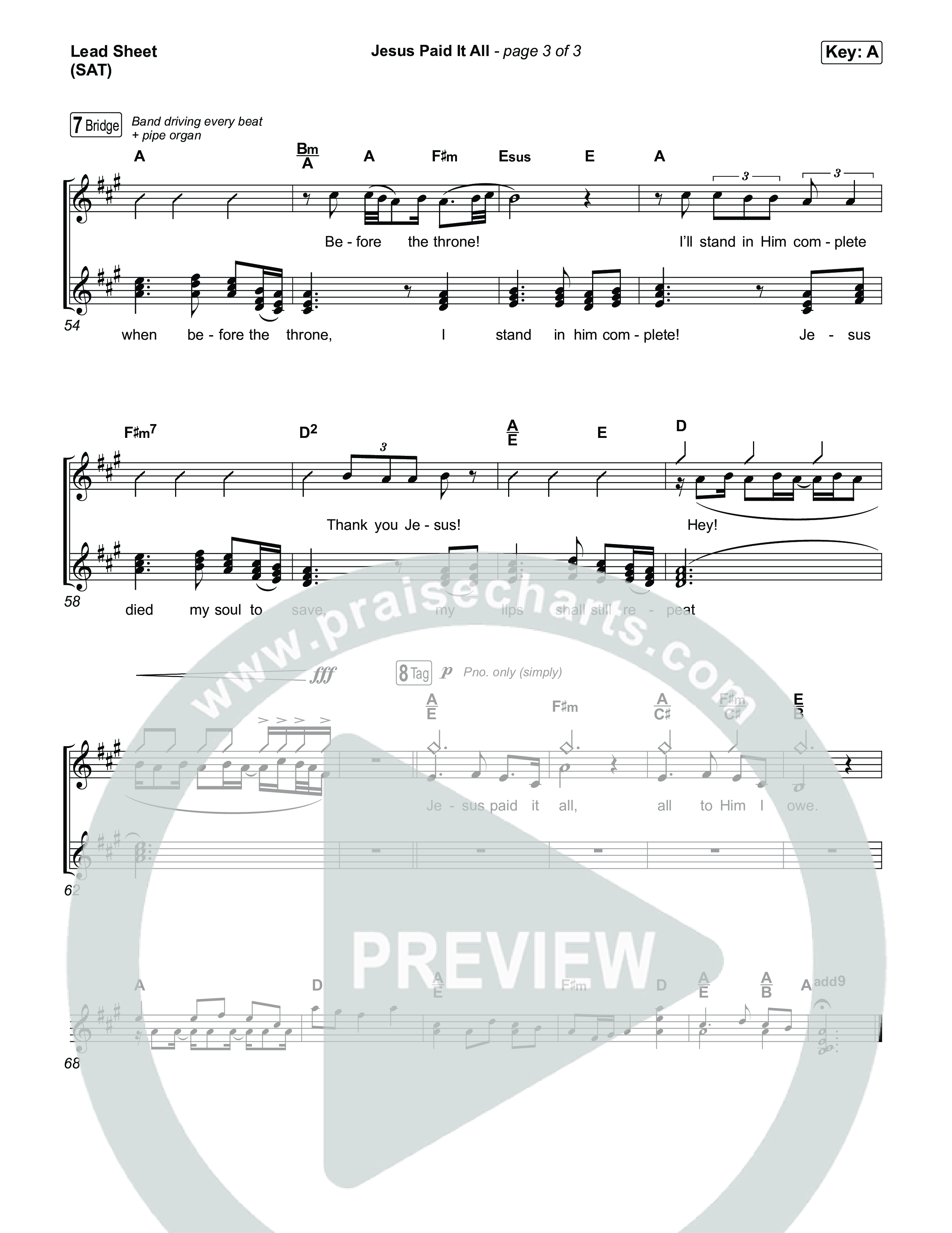 Jesus Paid It All Lead Sheet (SAT) (Tommee Profitt / CeCe Winans)