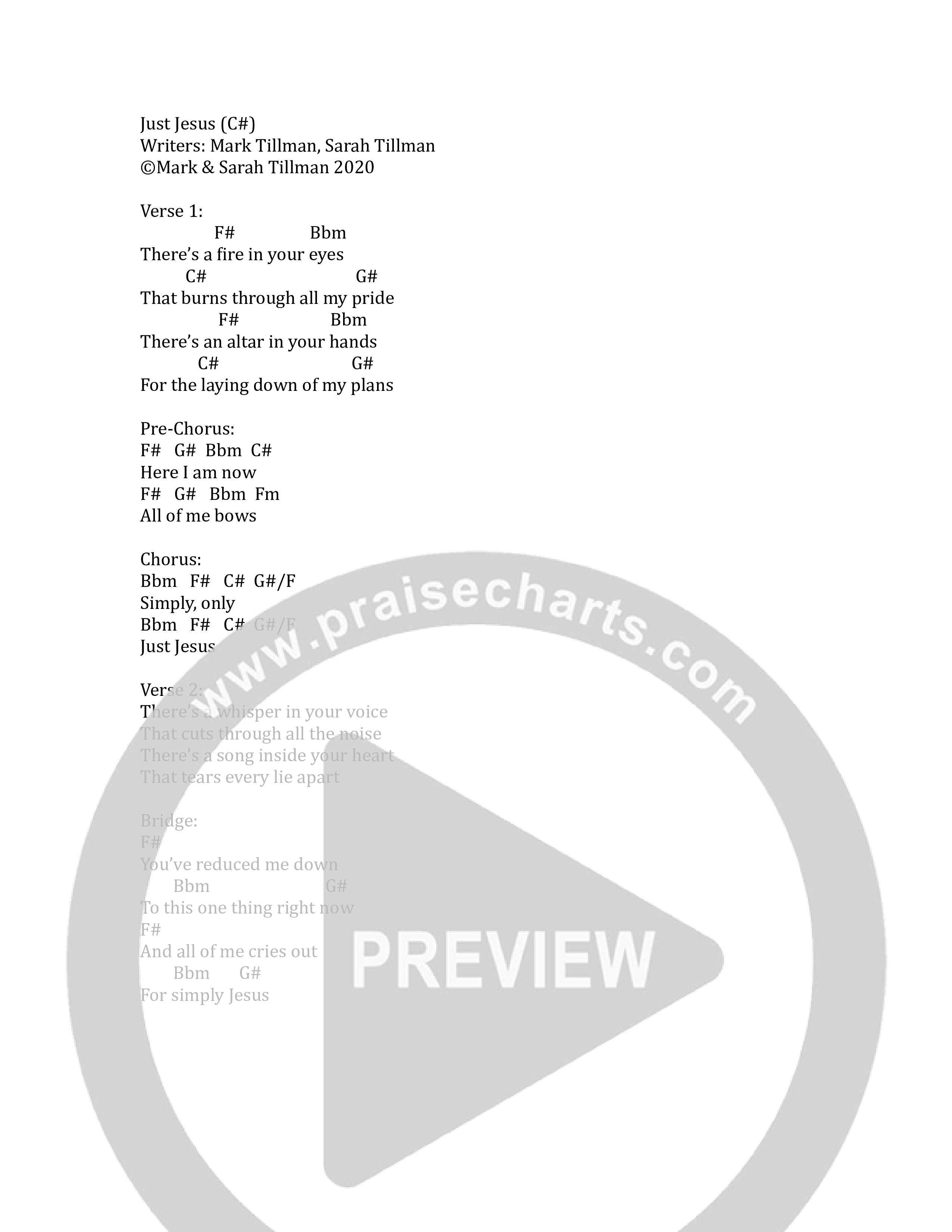 Just Jesus Chord Chart (Mark & Sarah Tillman)