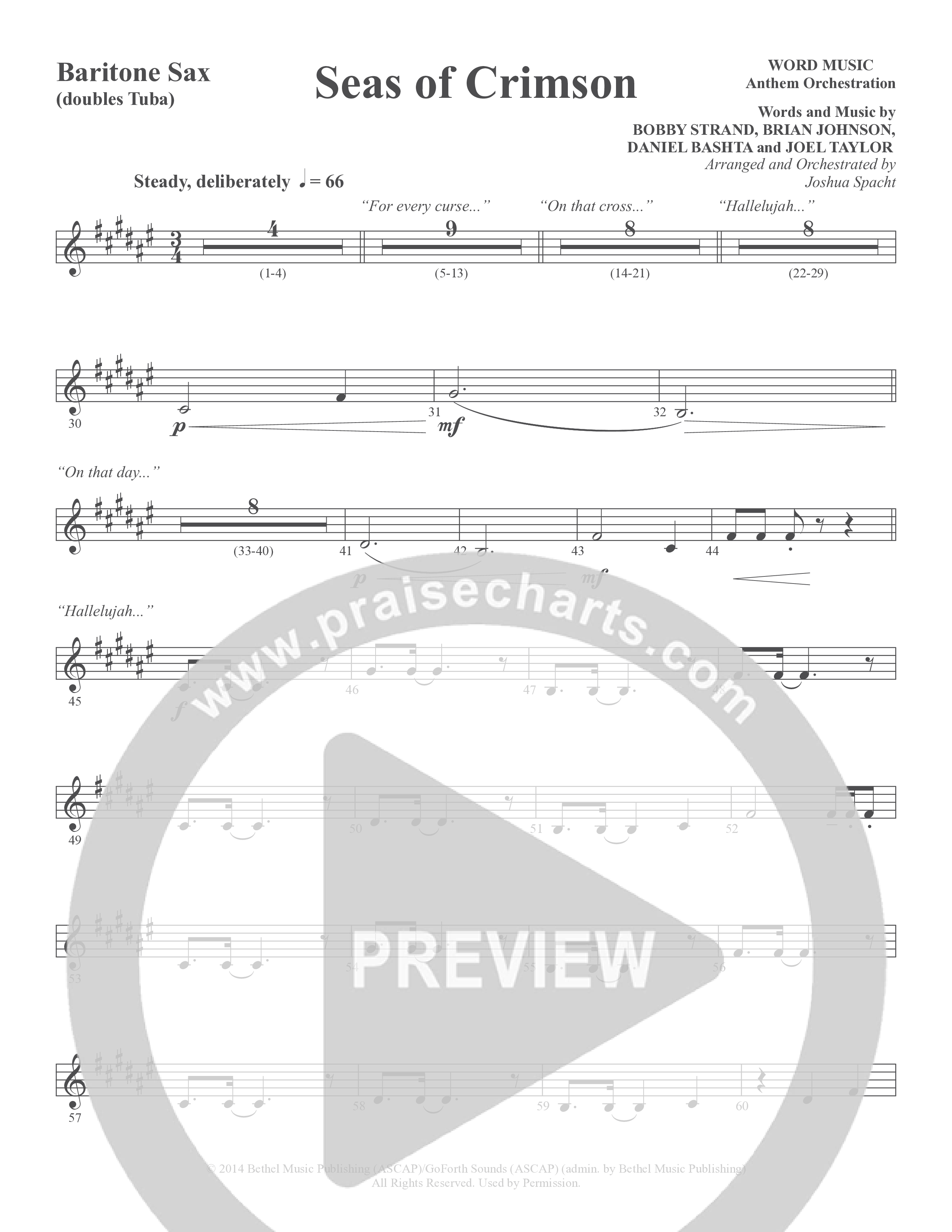 Seas Of Crimson (Choral Anthem SATB) Bari Sax (Word Music Choral / Arr. Joshua Spacht)