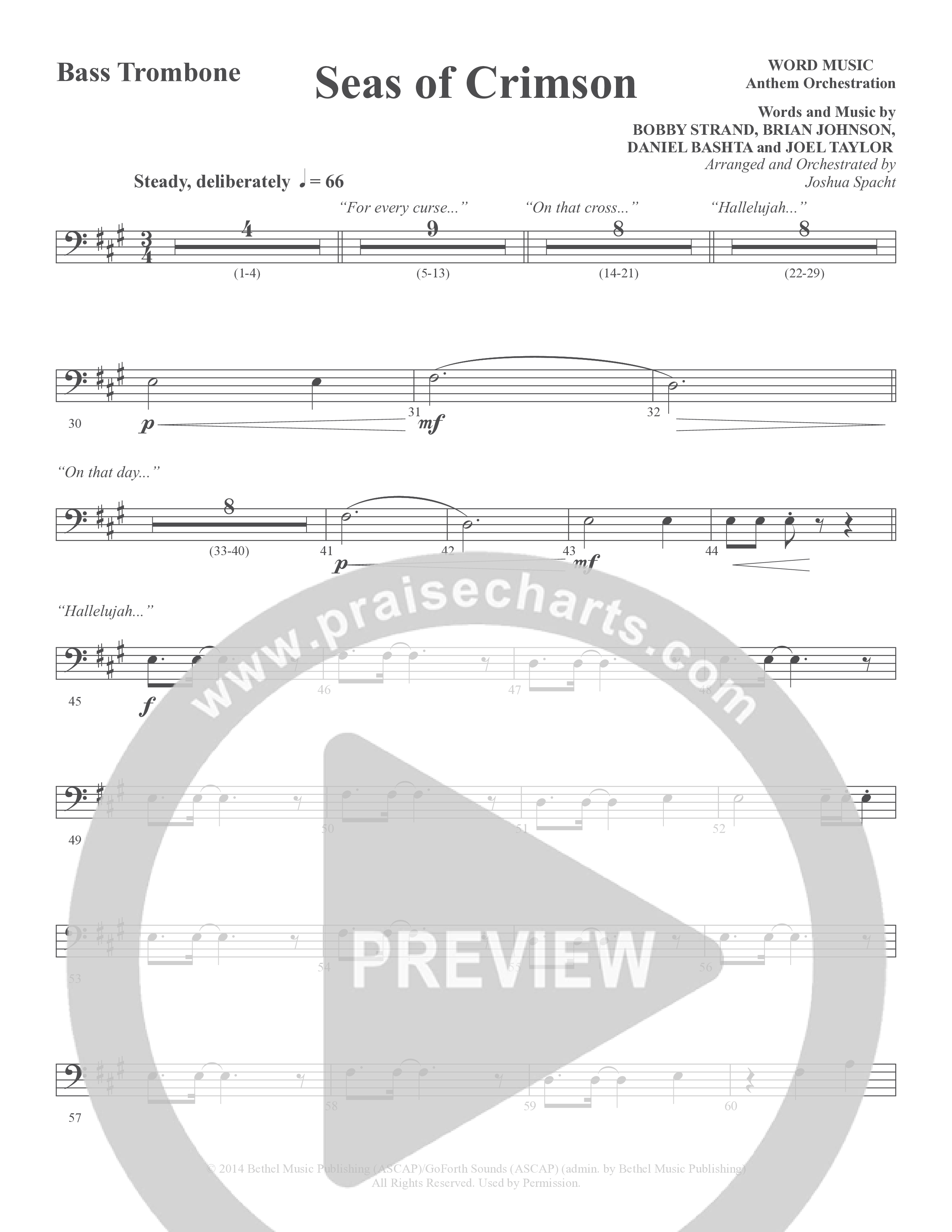 Seas Of Crimson (Choral Anthem SATB) Bass Trombone (Word Music Choral / Arr. Joshua Spacht)