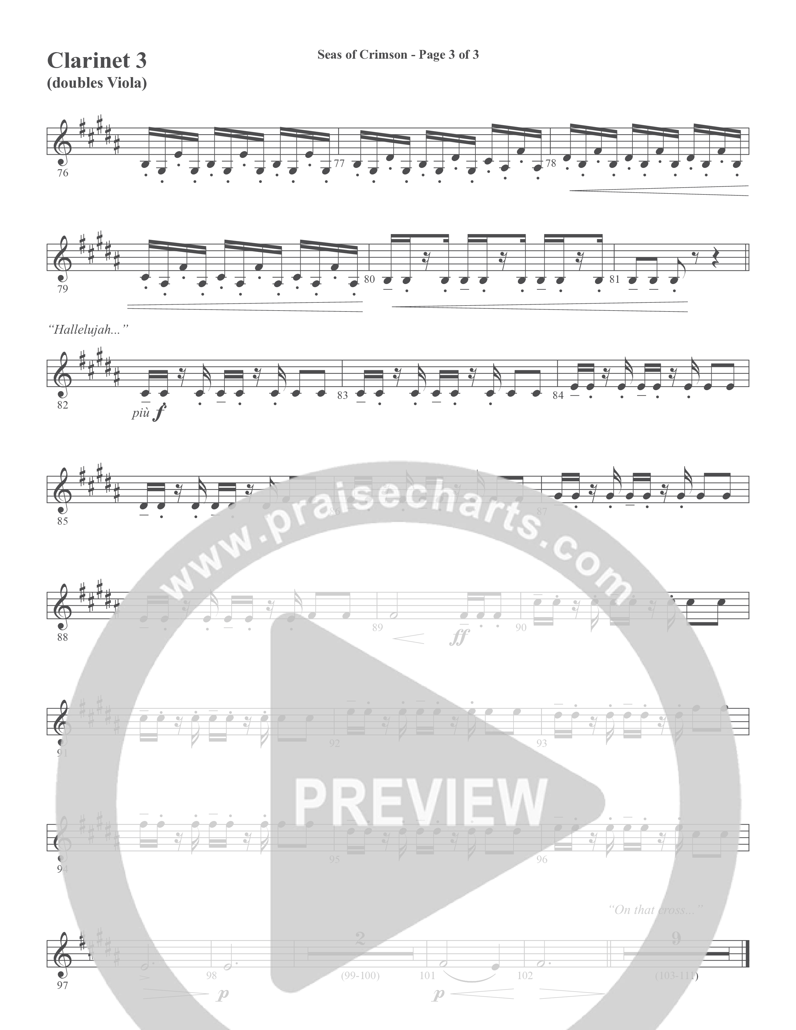 Seas Of Crimson (Choral Anthem SATB) Clarinet 3 (Word Music Choral / Arr. Joshua Spacht)