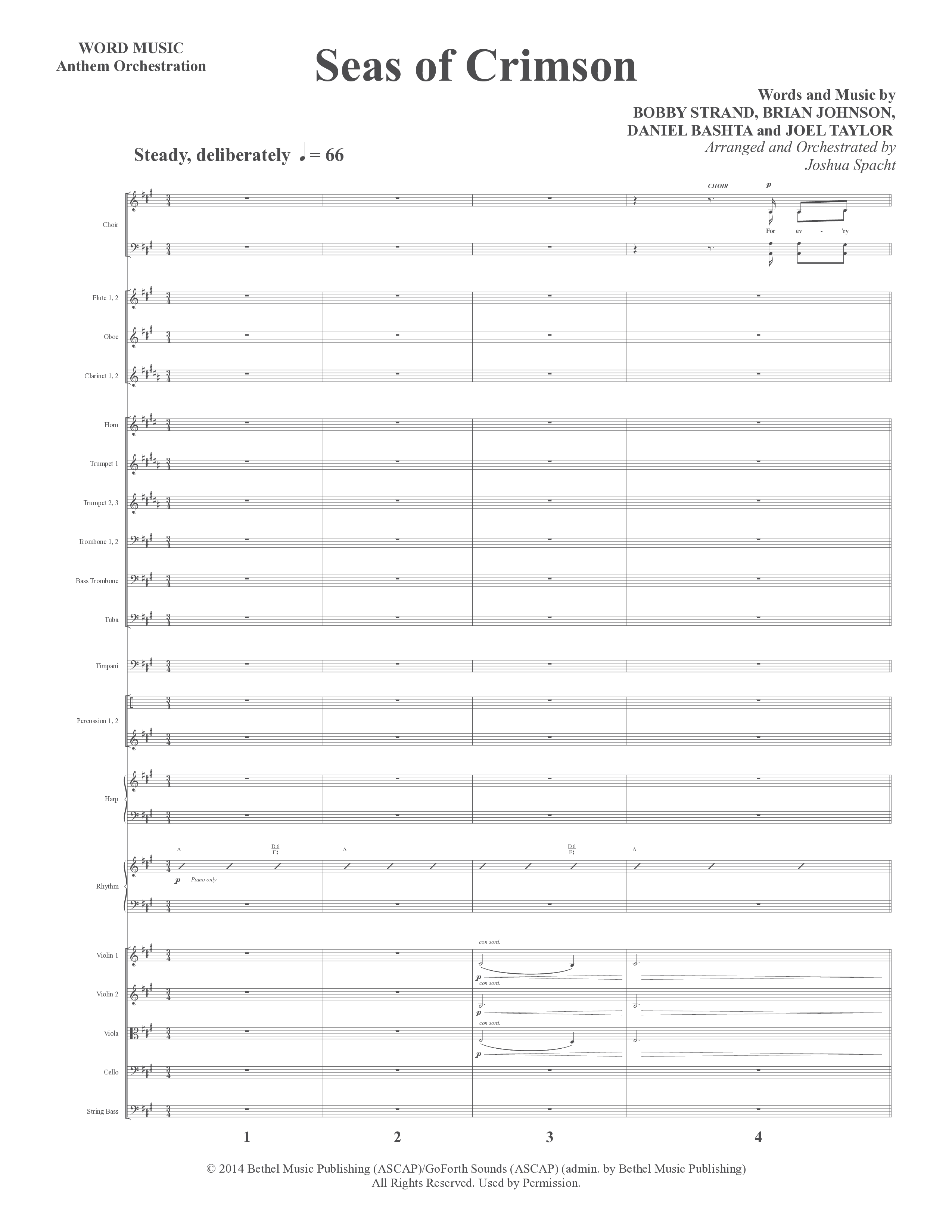 Seas Of Crimson (Choral Anthem SATB) Orchestration (Word Music Choral / Arr. Joshua Spacht)