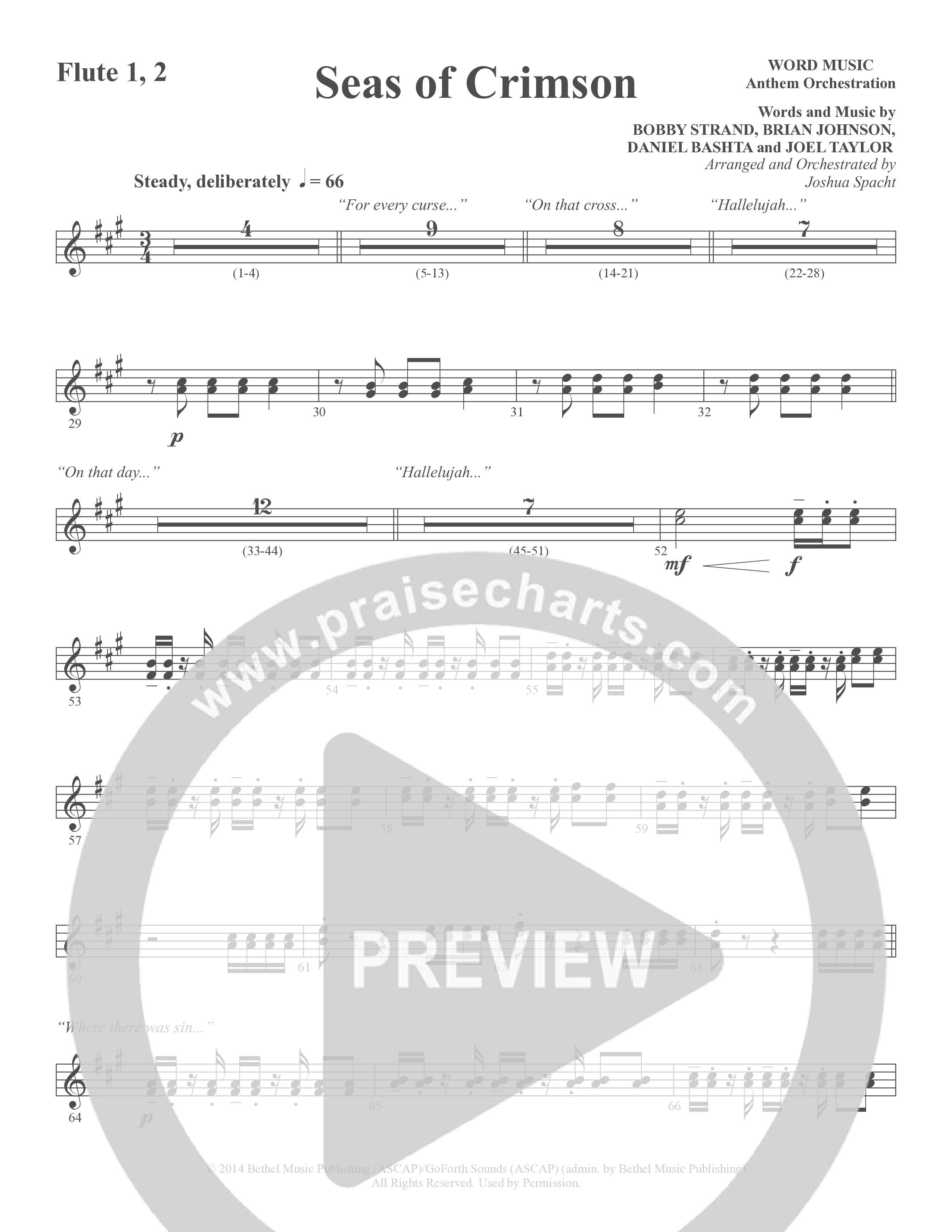 Seas Of Crimson (Choral Anthem SATB) Flute 1/2 (Word Music Choral / Arr. Joshua Spacht)