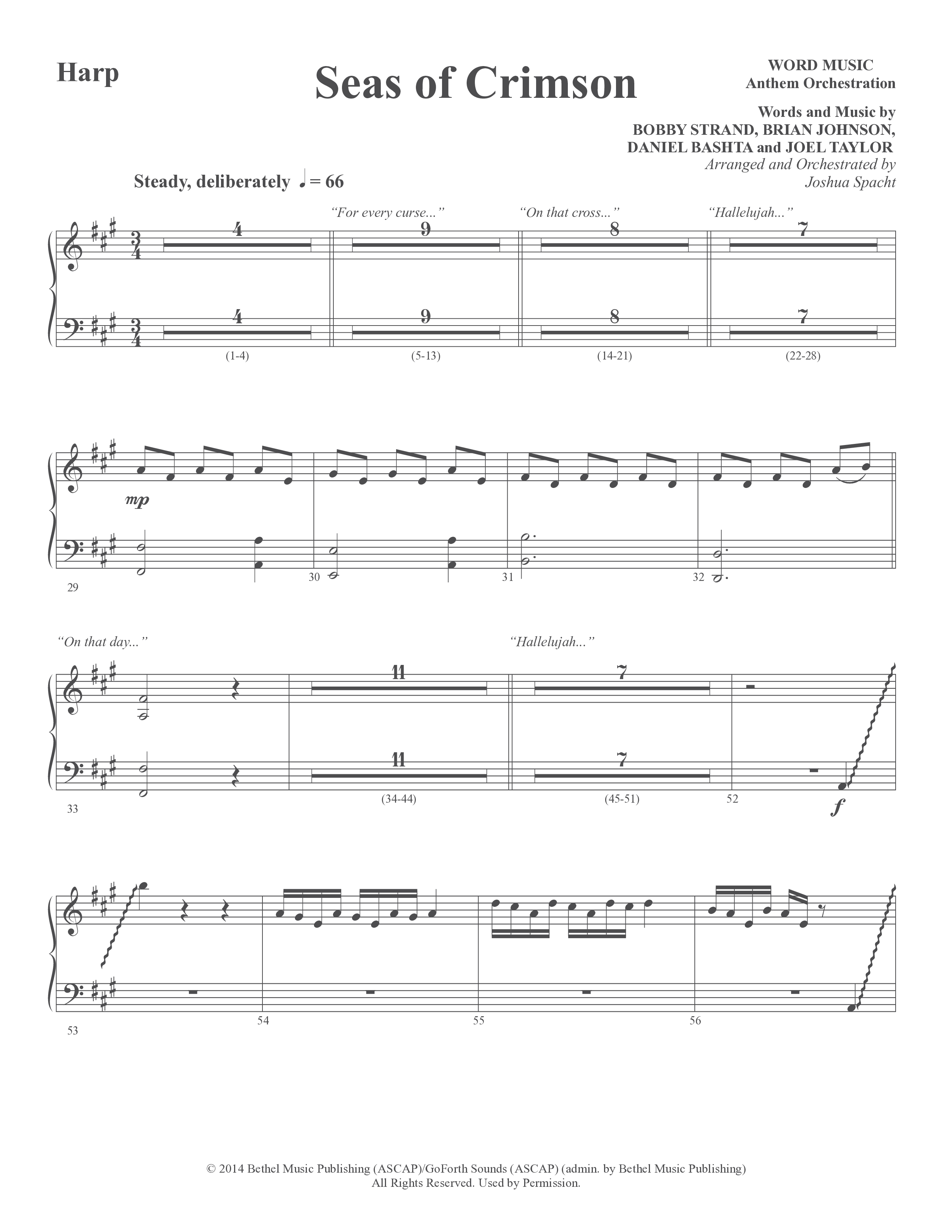 Seas Of Crimson (Choral Anthem SATB) Harp (Word Music Choral / Arr. Joshua Spacht)