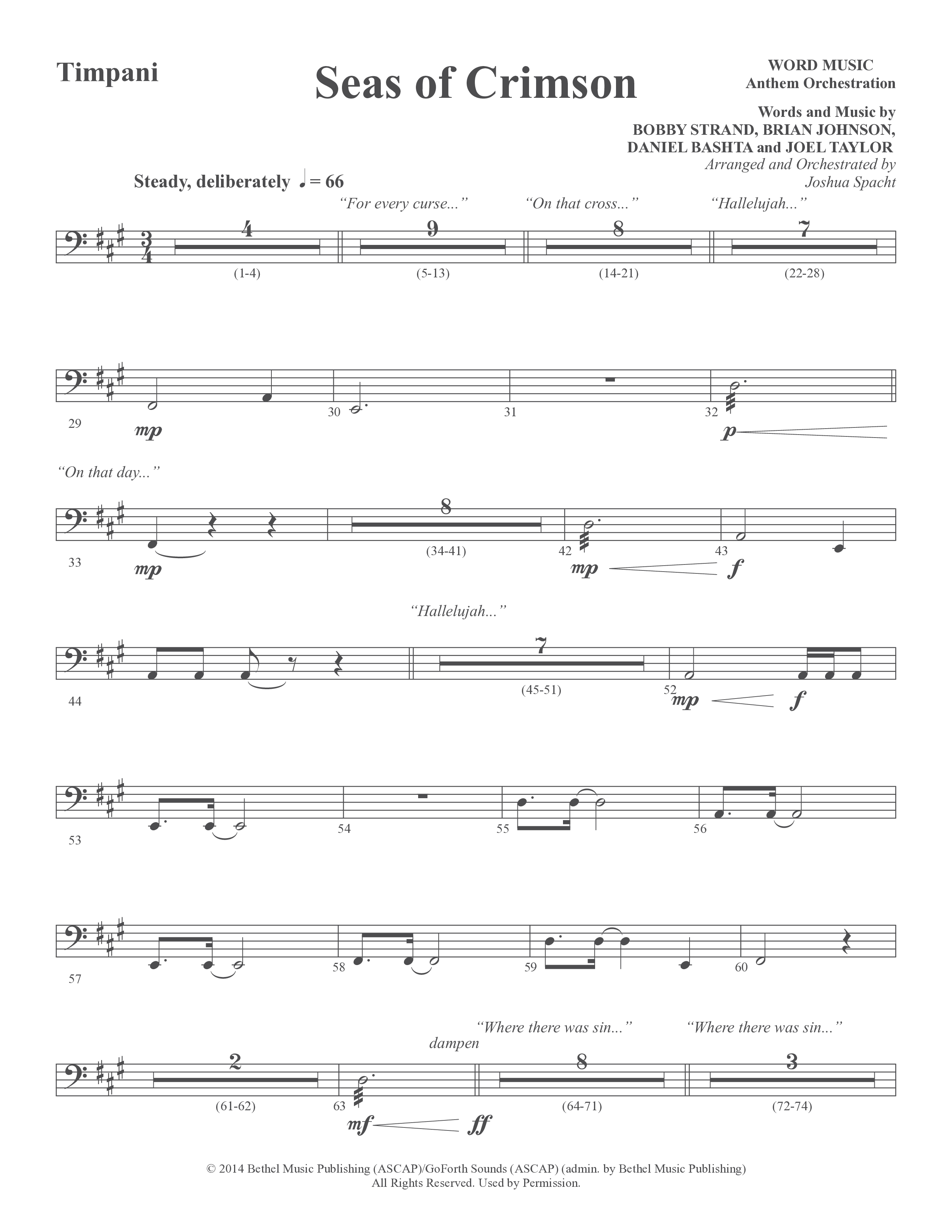 Seas Of Crimson (Choral Anthem SATB) Percussion (Word Music Choral / Arr. Joshua Spacht)