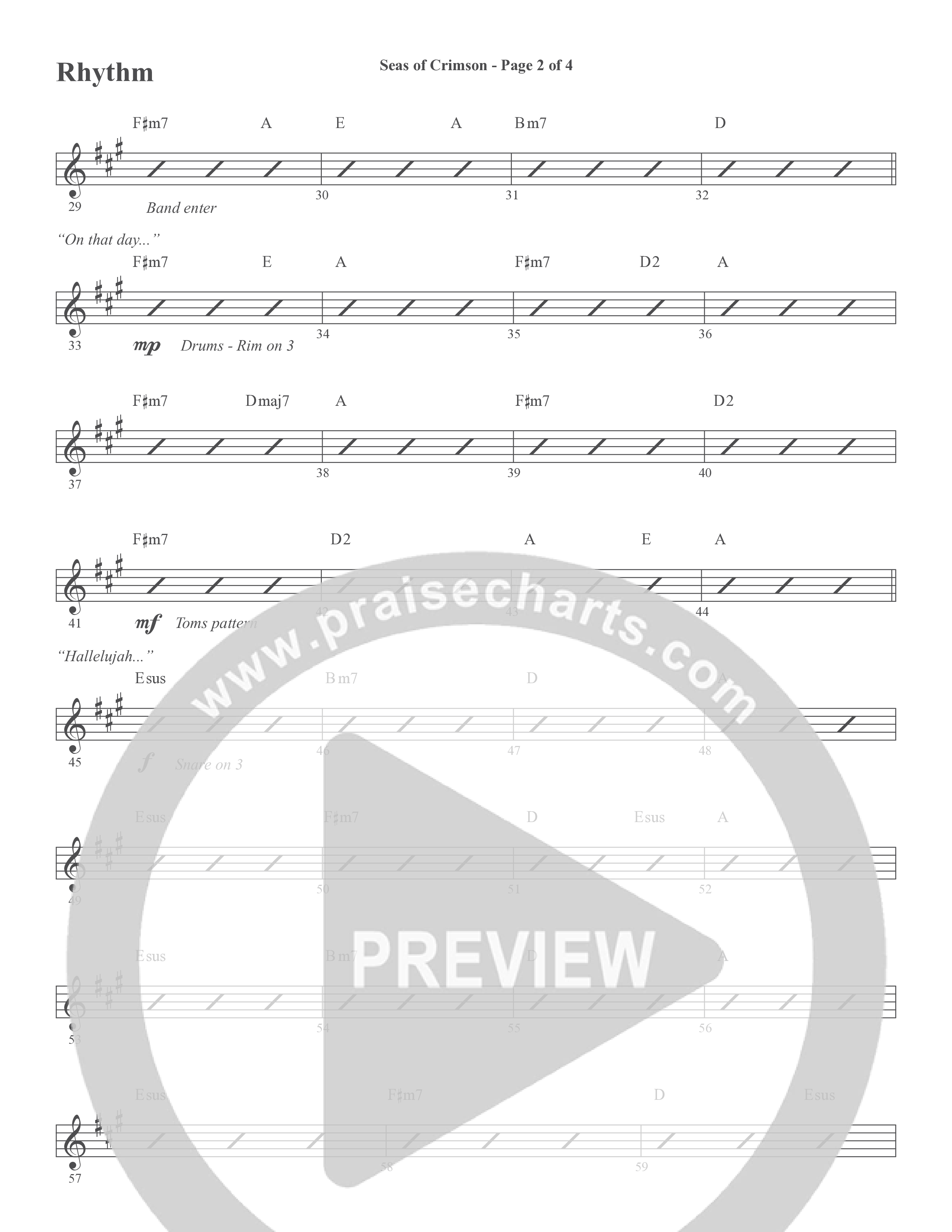 Seas Of Crimson (Choral Anthem SATB) Rhythm Chart (Word Music Choral / Arr. Joshua Spacht)