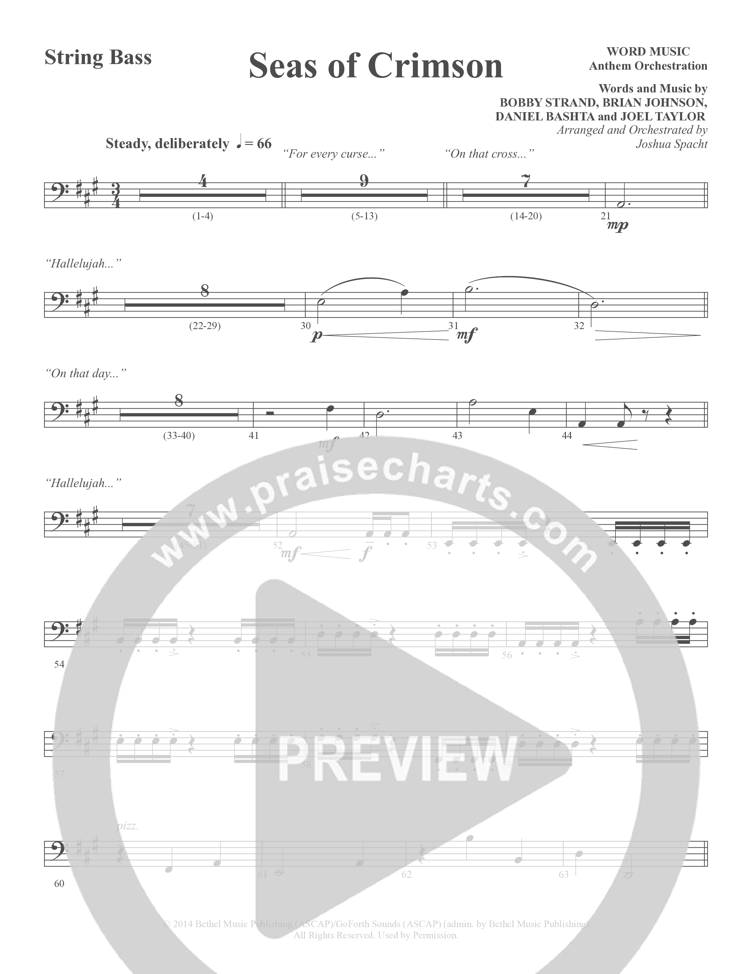 Seas Of Crimson (Choral Anthem SATB) String Bass (Word Music Choral / Arr. Joshua Spacht)