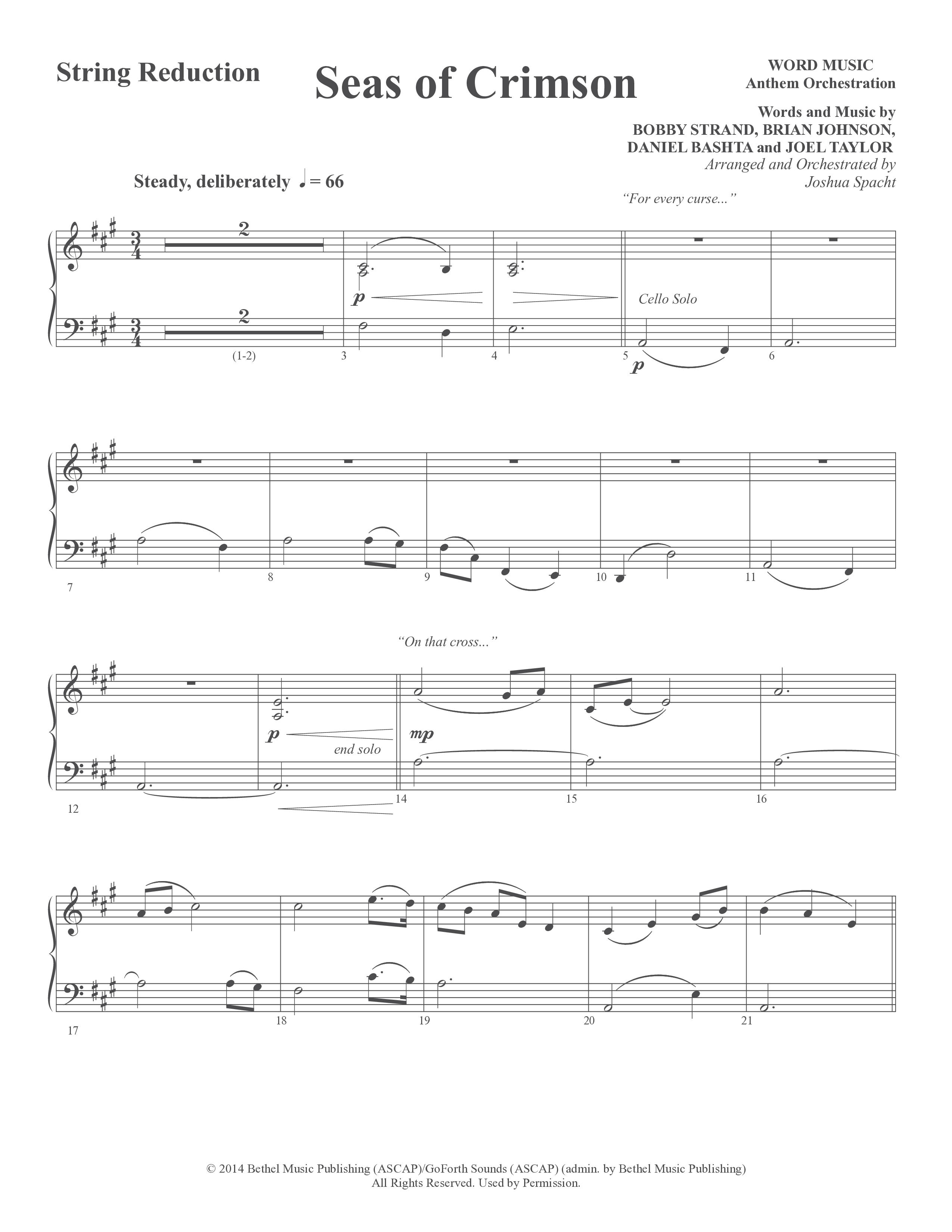 Seas Of Crimson (Choral Anthem SATB) String Reduction (Word Music Choral / Arr. Joshua Spacht)