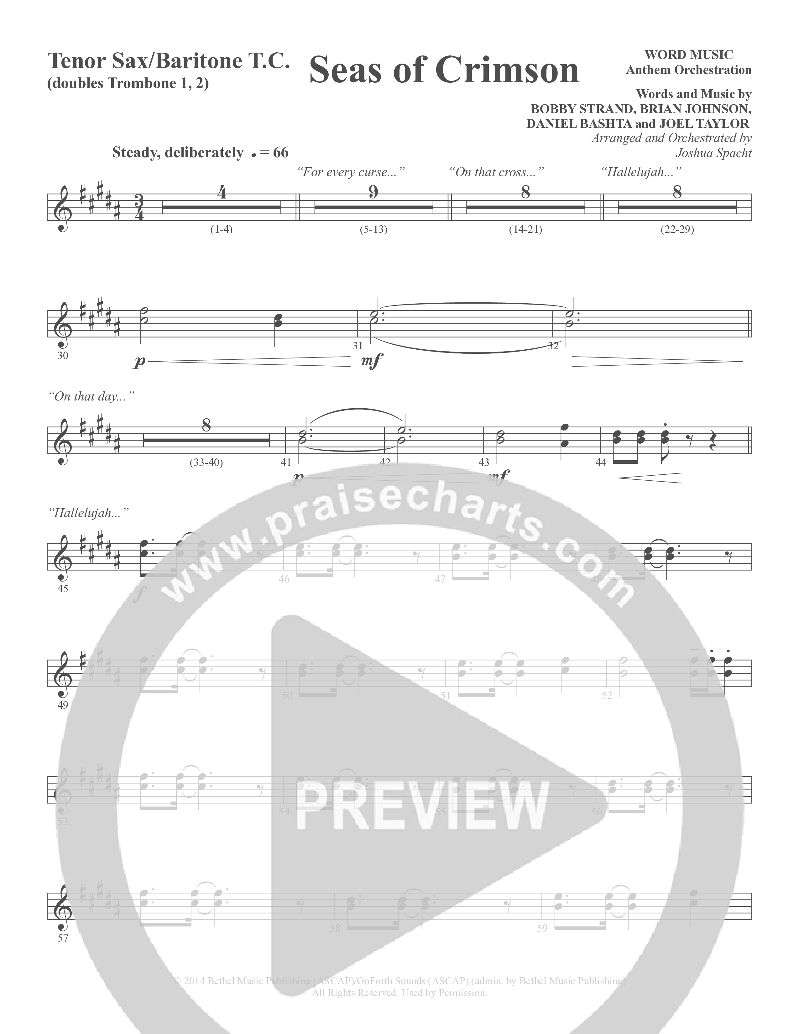 Seas Of Crimson (Choral Anthem SATB) Tenor Sax/Baritone T.C. (Word Music Choral / Arr. Joshua Spacht)