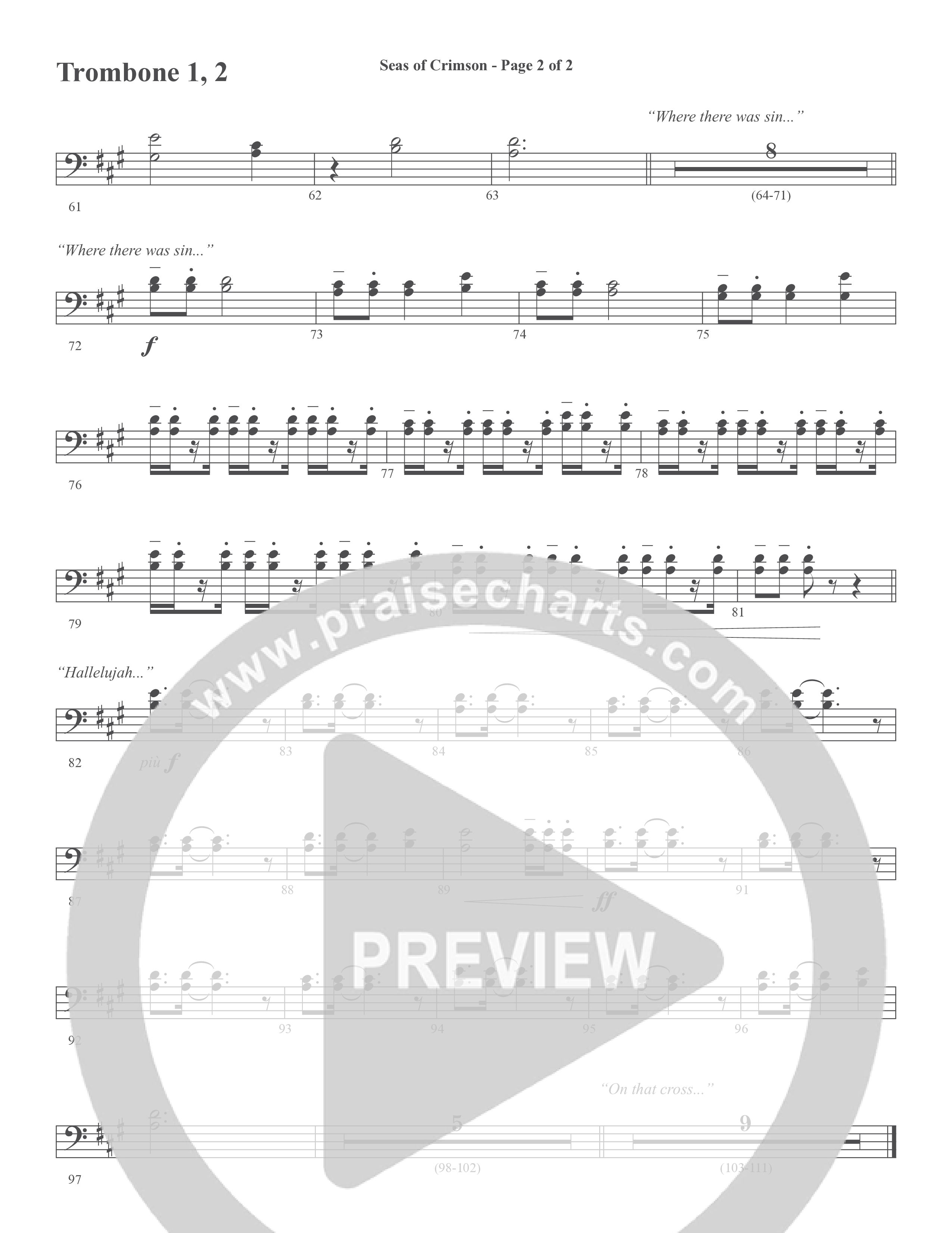 Seas Of Crimson (Choral Anthem SATB) Trombone 1/2 (Word Music Choral / Arr. Joshua Spacht)