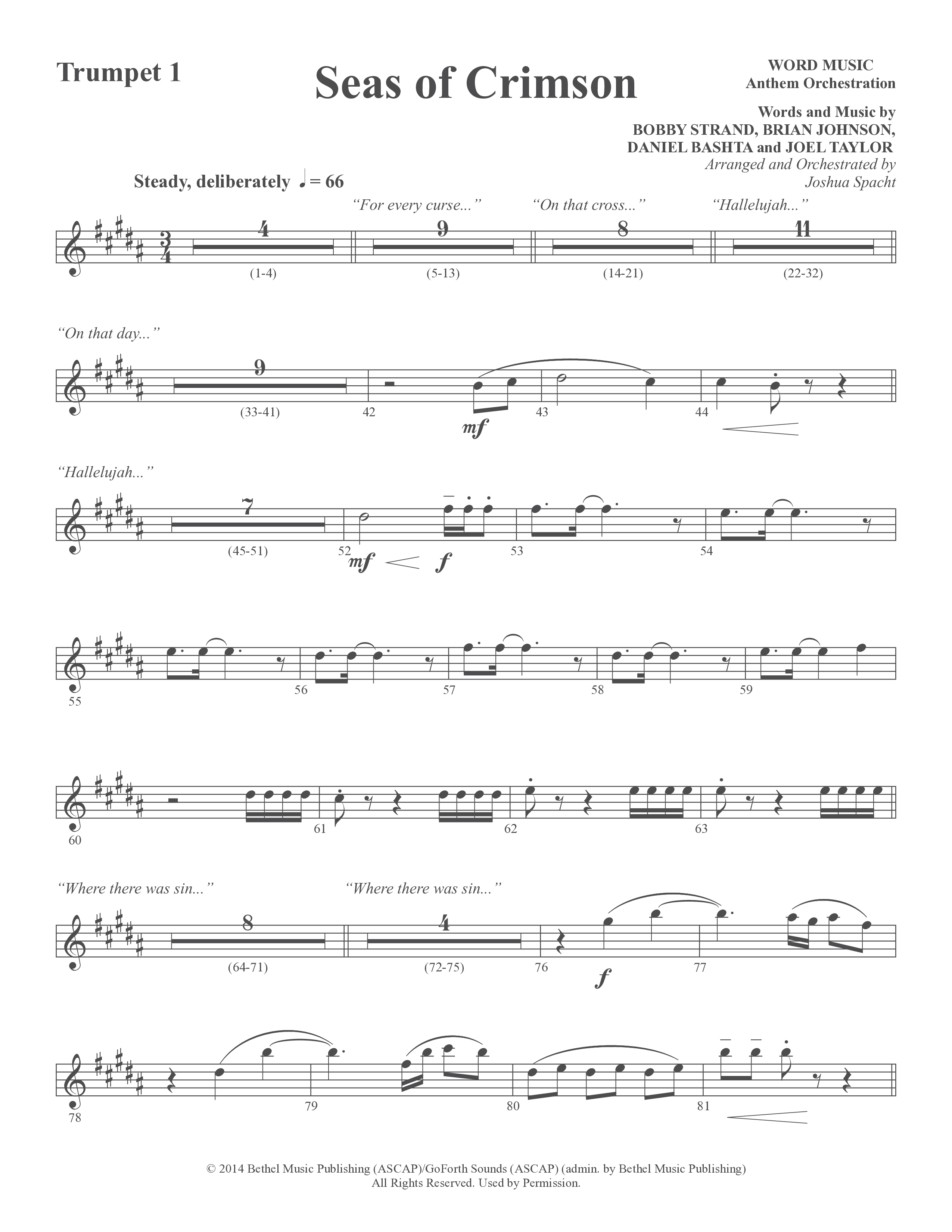 Seas Of Crimson (Choral Anthem SATB) Trumpet (Word Music Choral / Arr. Joshua Spacht)