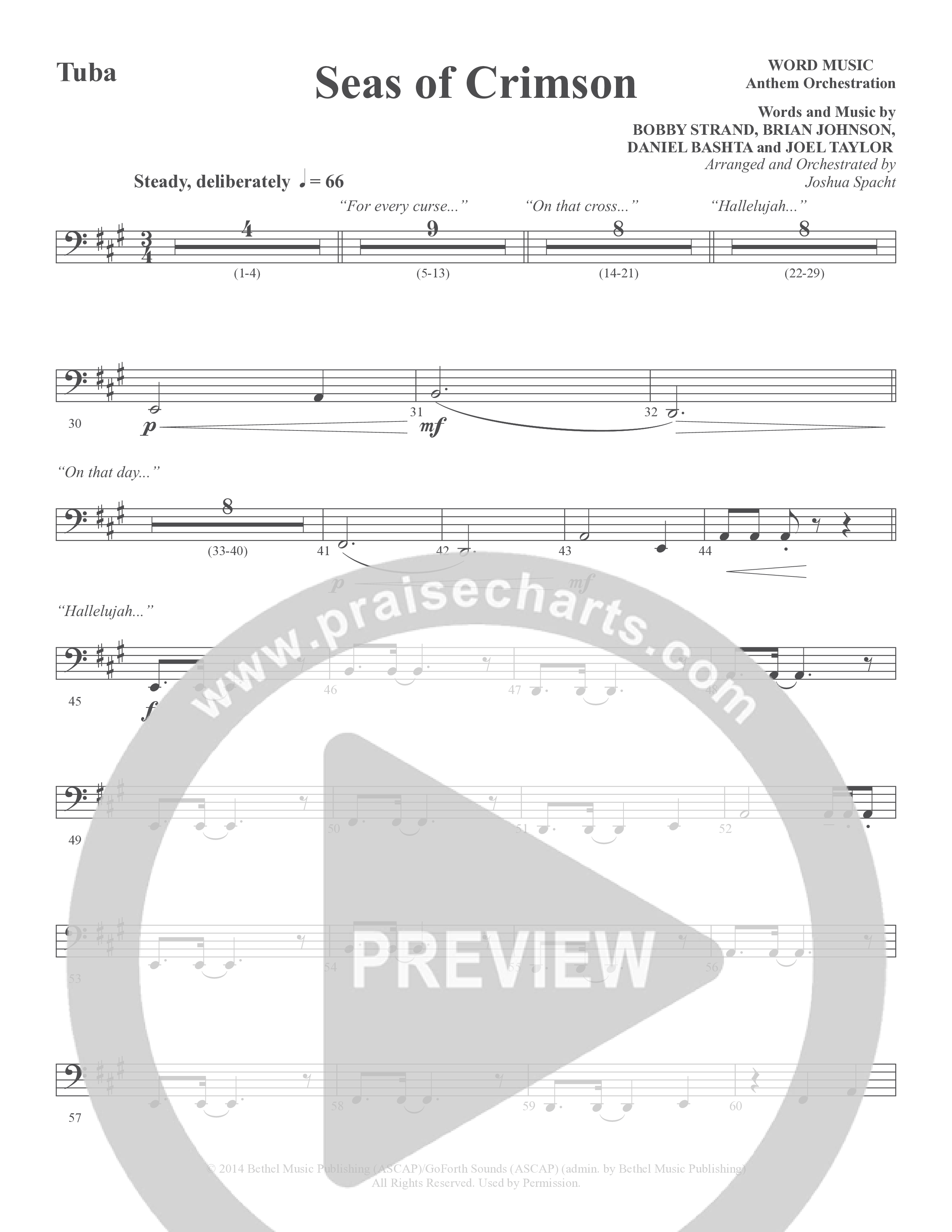 Seas Of Crimson (Choral Anthem SATB) Tuba (Word Music Choral / Arr. Joshua Spacht)