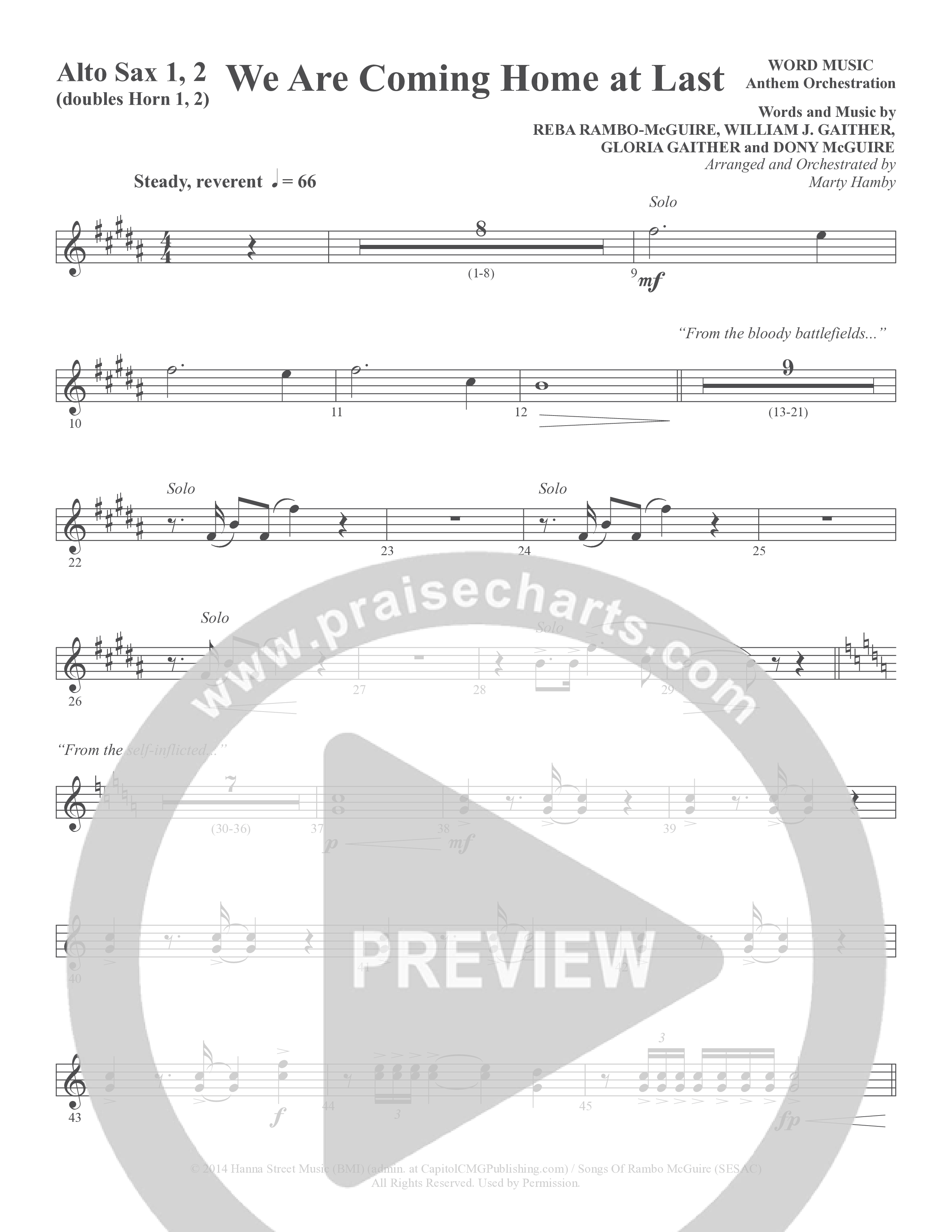 We Are Coming Home At Last (Choral Anthem SATB) Alto Sax 1/2 (Word Music Choral / Arr. Marty Hamby)