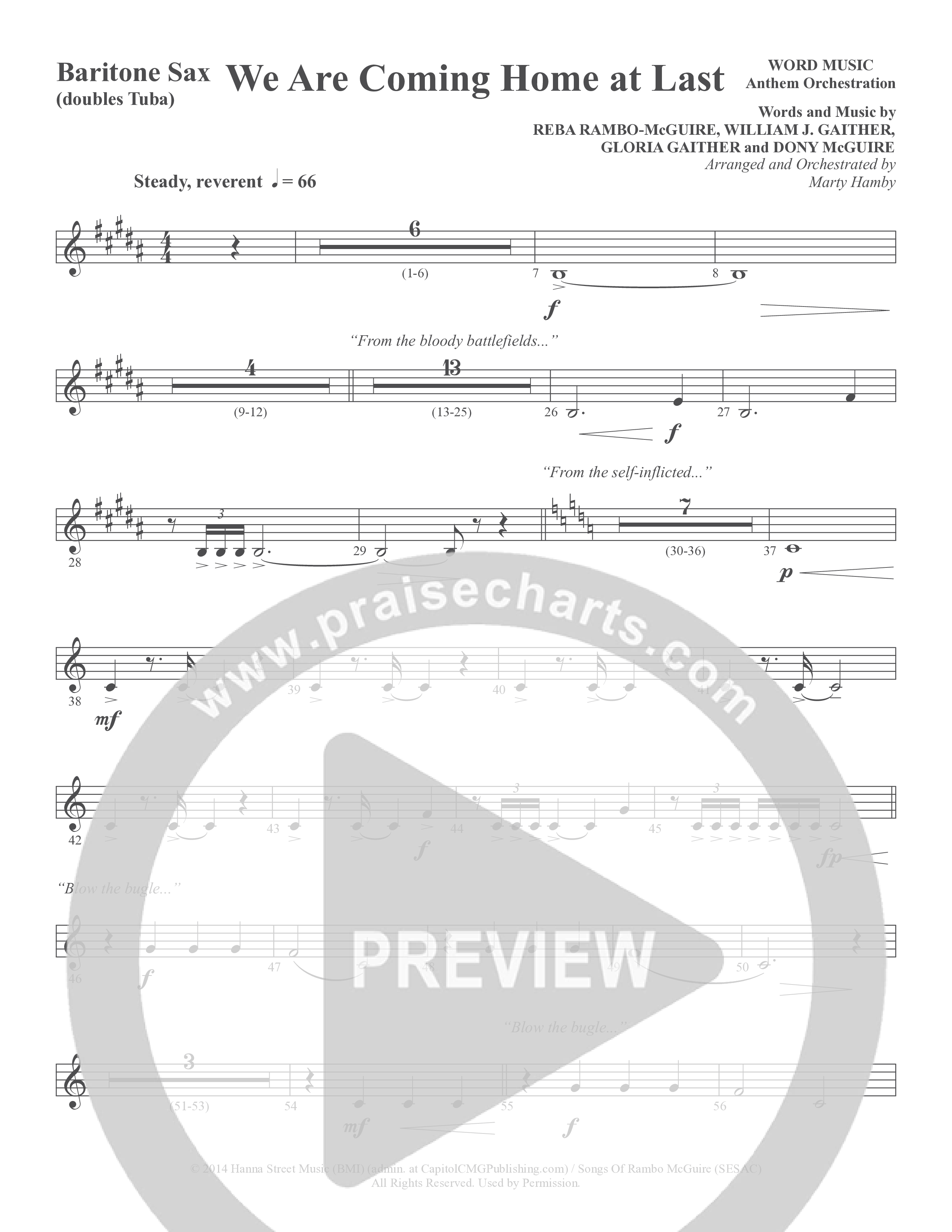 We Are Coming Home At Last (Choral Anthem SATB) Bari Sax (Word Music Choral / Arr. Marty Hamby)