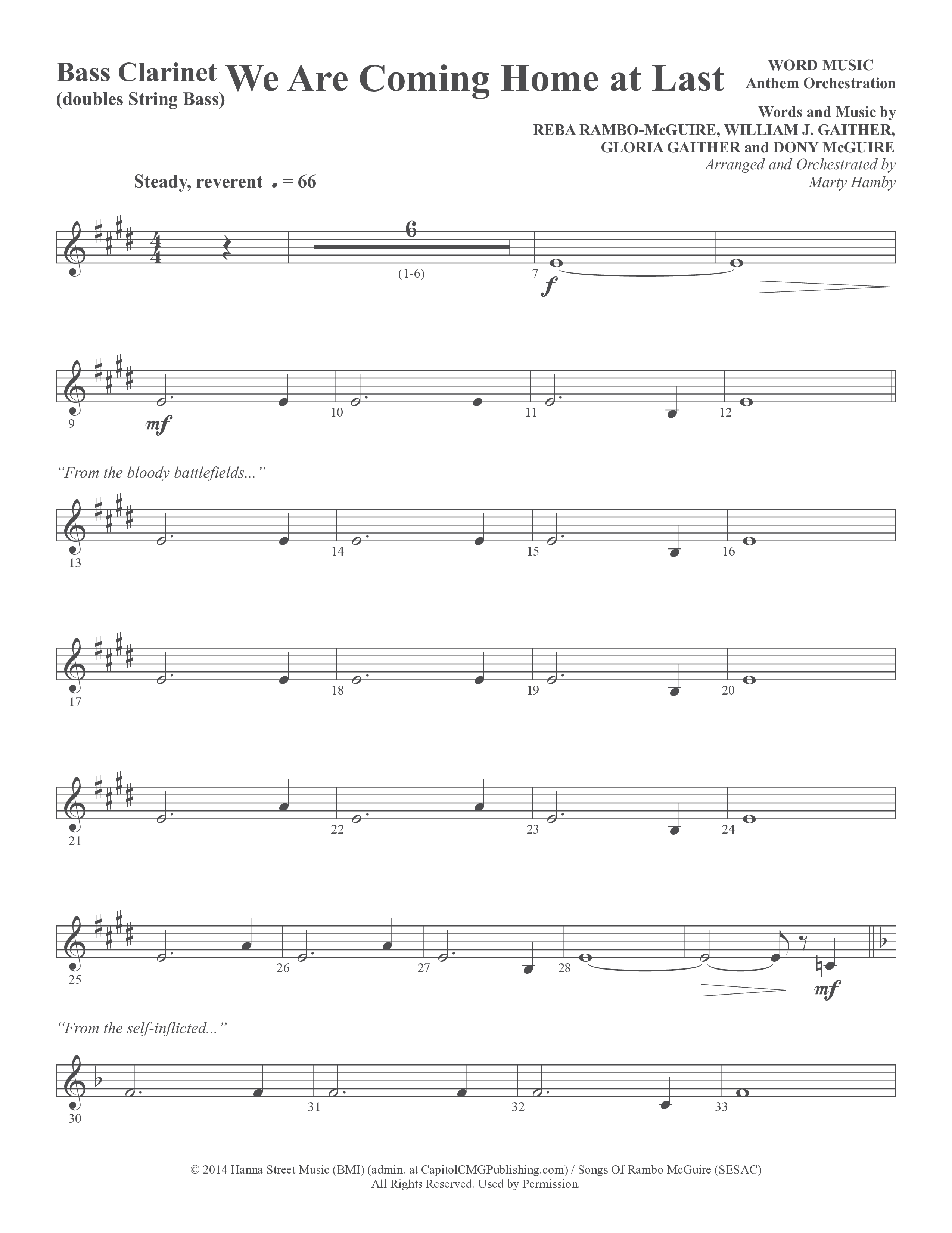 We Are Coming Home At Last (Choral Anthem SATB) Bass Clarinet (Word Music Choral / Arr. Marty Hamby)