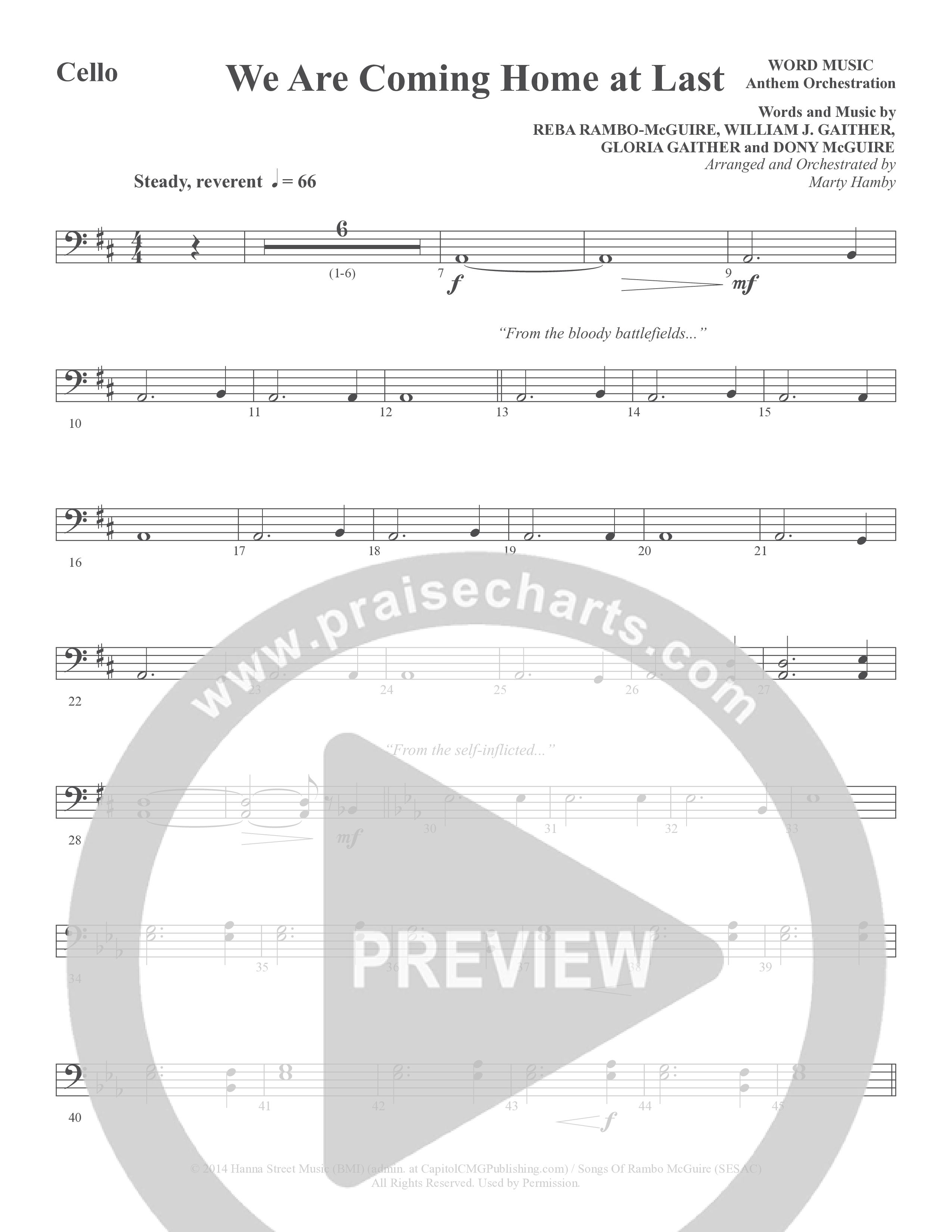 We Are Coming Home At Last (Choral Anthem SATB) Cello (Word Music Choral / Arr. Marty Hamby)