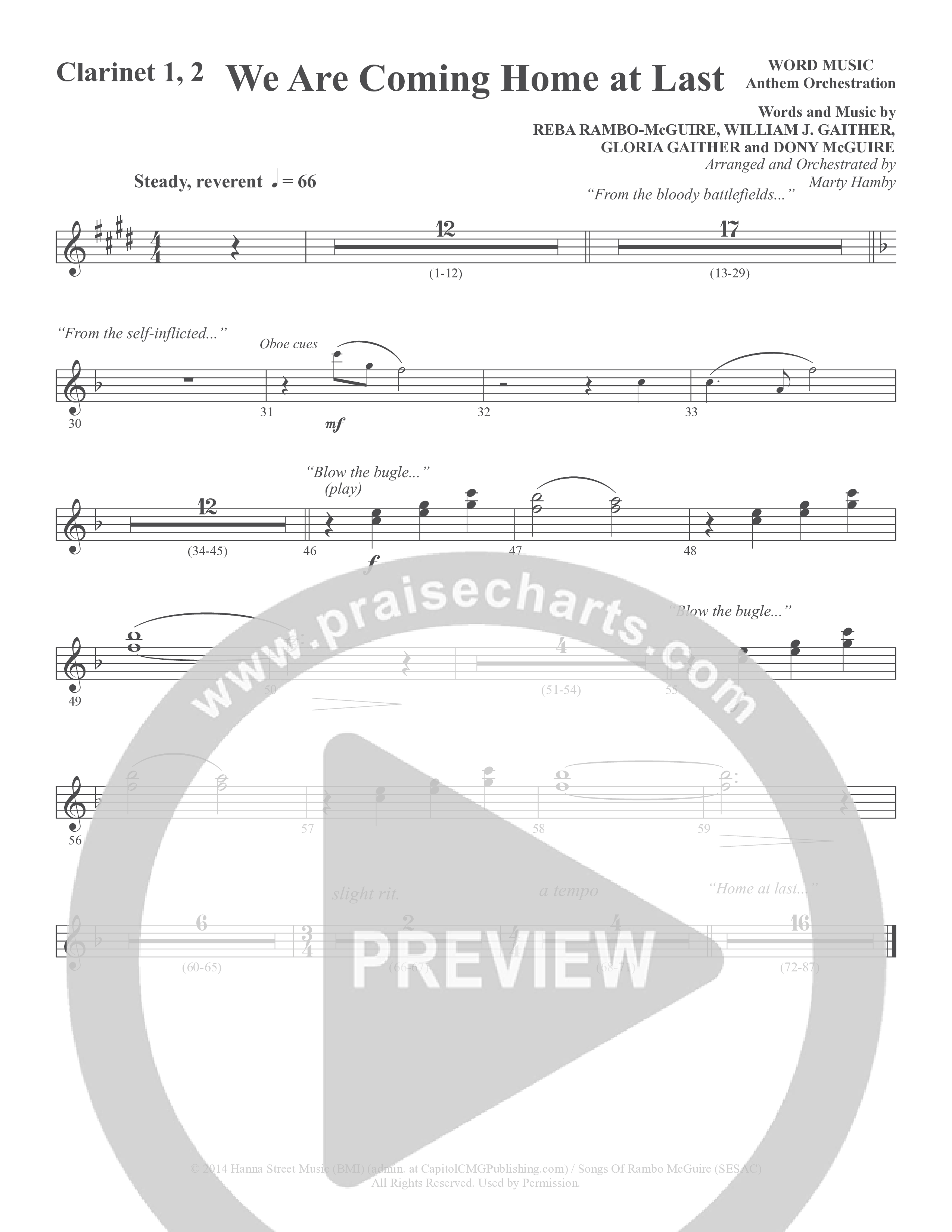We Are Coming Home At Last (Choral Anthem SATB) Clarinet 1/2 (Word Music Choral / Arr. Marty Hamby)