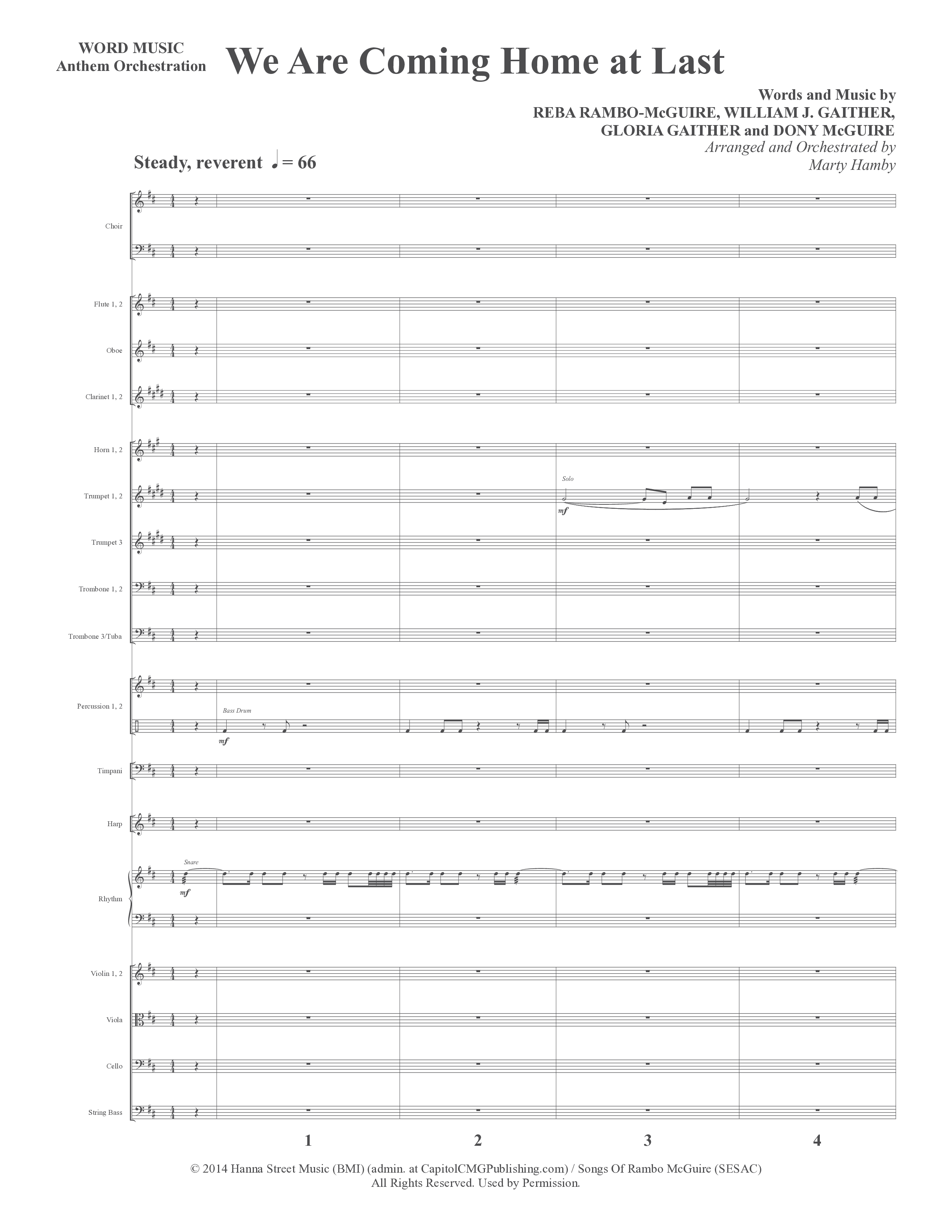 We Are Coming Home At Last (Choral Anthem SATB) Orchestration (Word Music Choral / Arr. Marty Hamby)