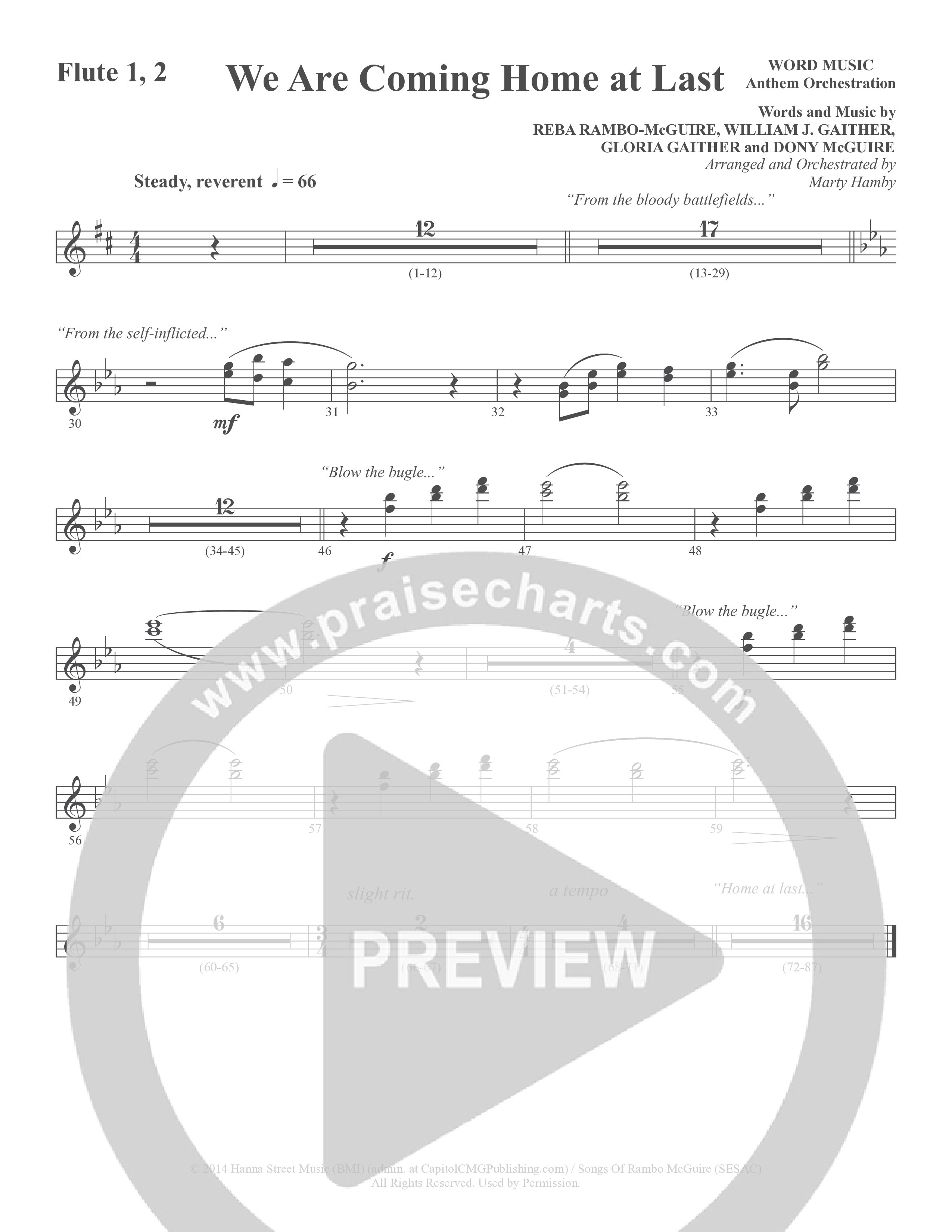 We Are Coming Home At Last (Choral Anthem SATB) Flute 1/2 (Word Music Choral / Arr. Marty Hamby)