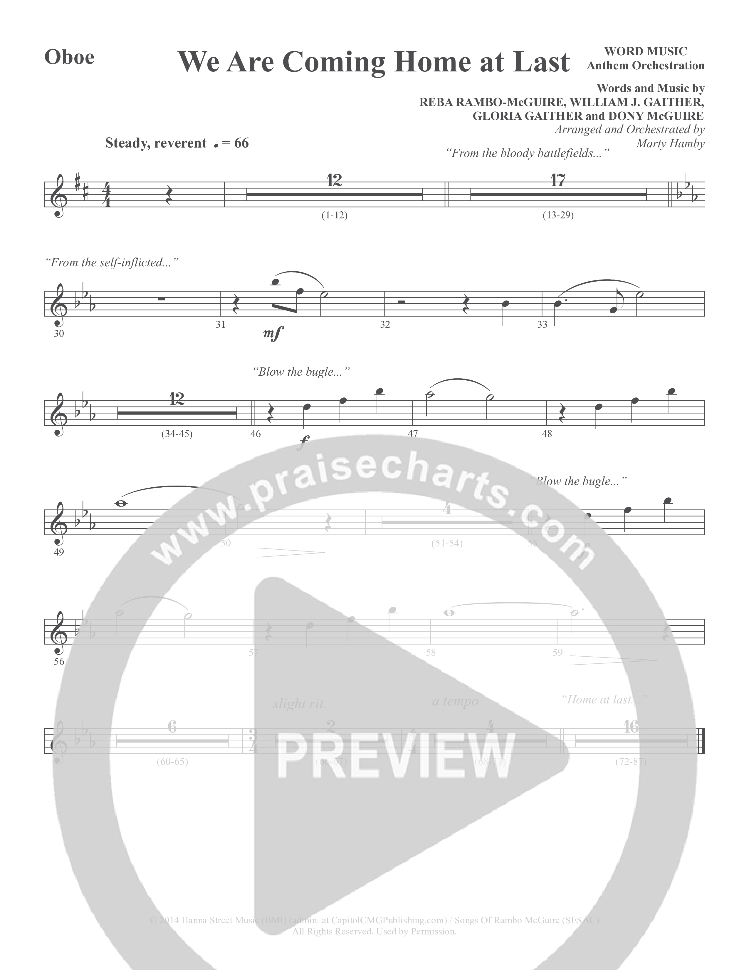 We Are Coming Home At Last (Choral Anthem SATB) Oboe (Word Music Choral / Arr. Marty Hamby)