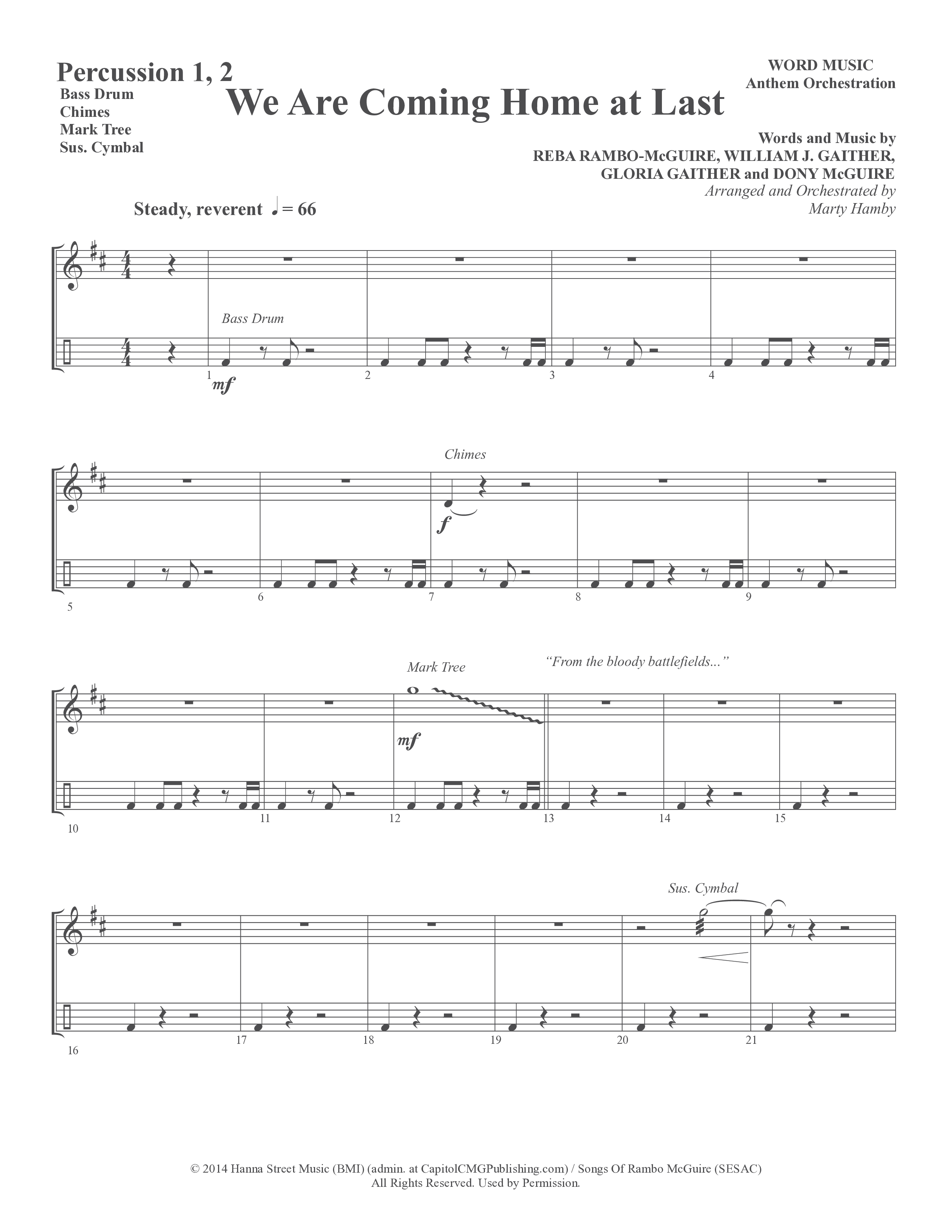We Are Coming Home At Last (Choral Anthem SATB) Percussion (Word Music Choral / Arr. Marty Hamby)