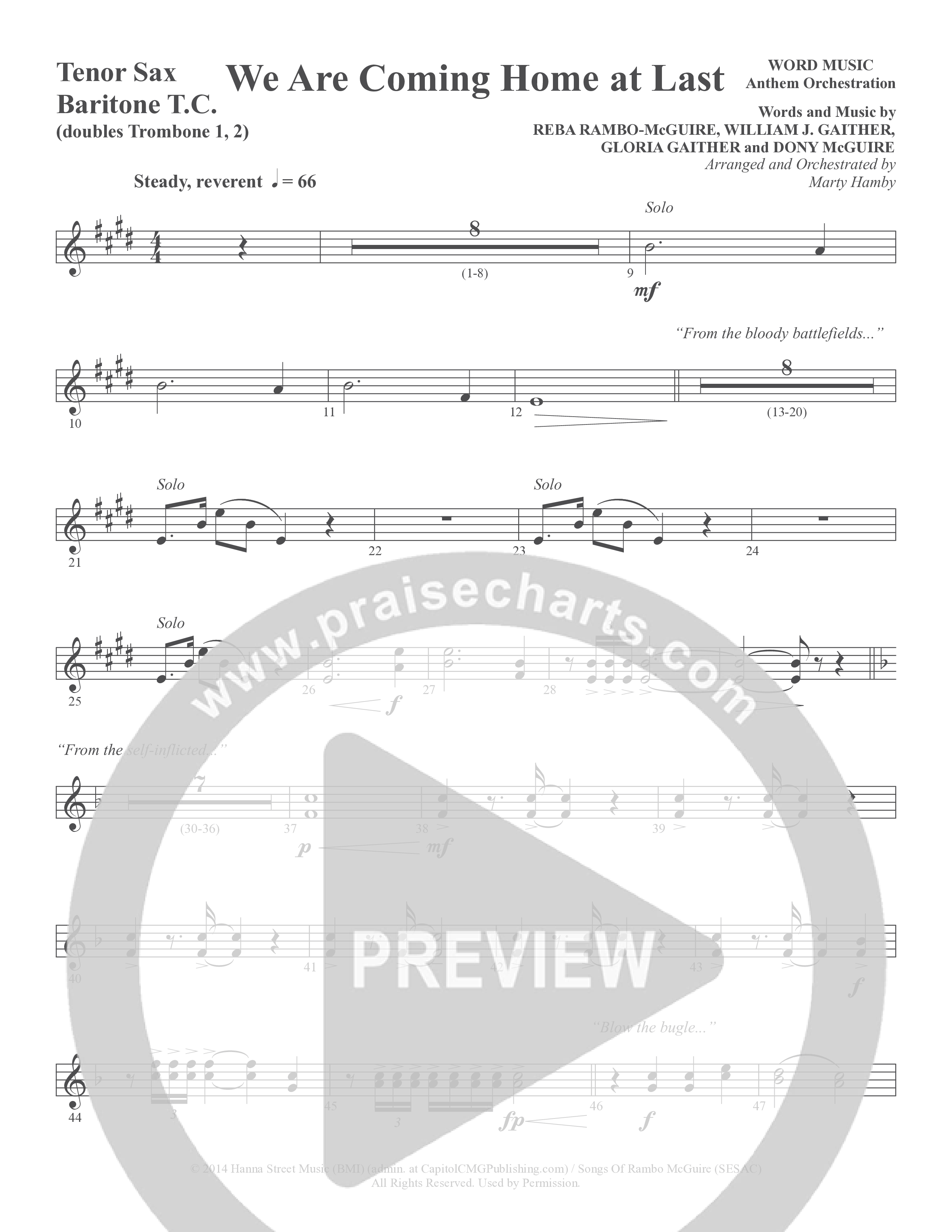 We Are Coming Home At Last (Choral Anthem SATB) Tenor Sax/Baritone T.C. (Word Music Choral / Arr. Marty Hamby)