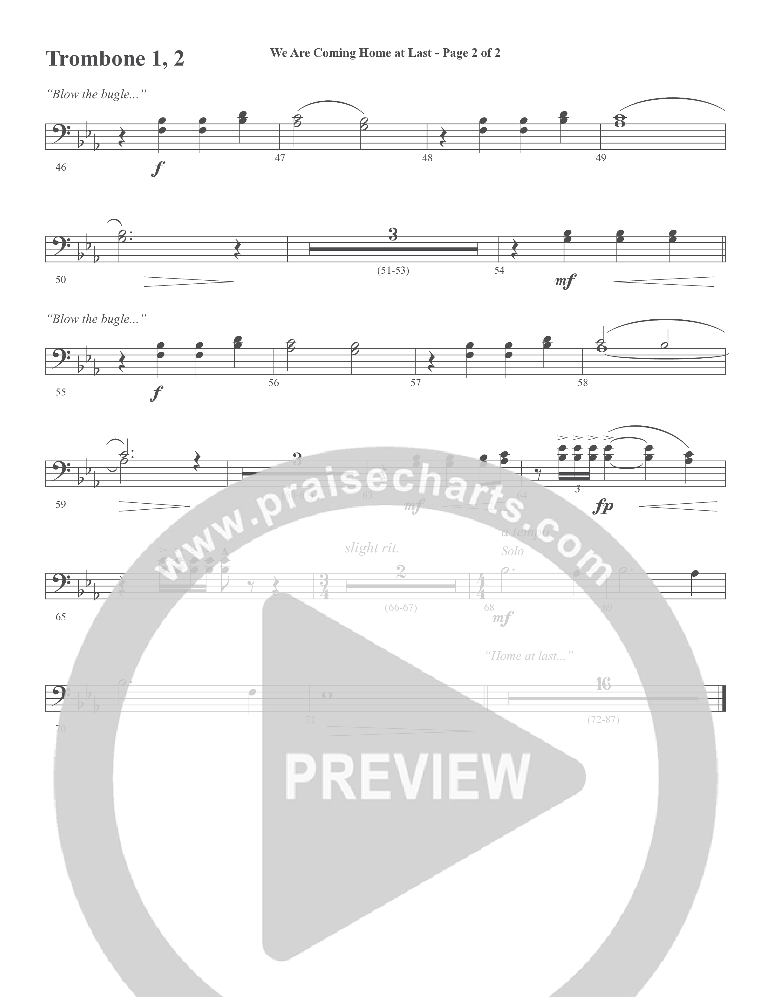 We Are Coming Home At Last (Choral Anthem SATB) Trombone 1/2 (Word Music Choral / Arr. Marty Hamby)