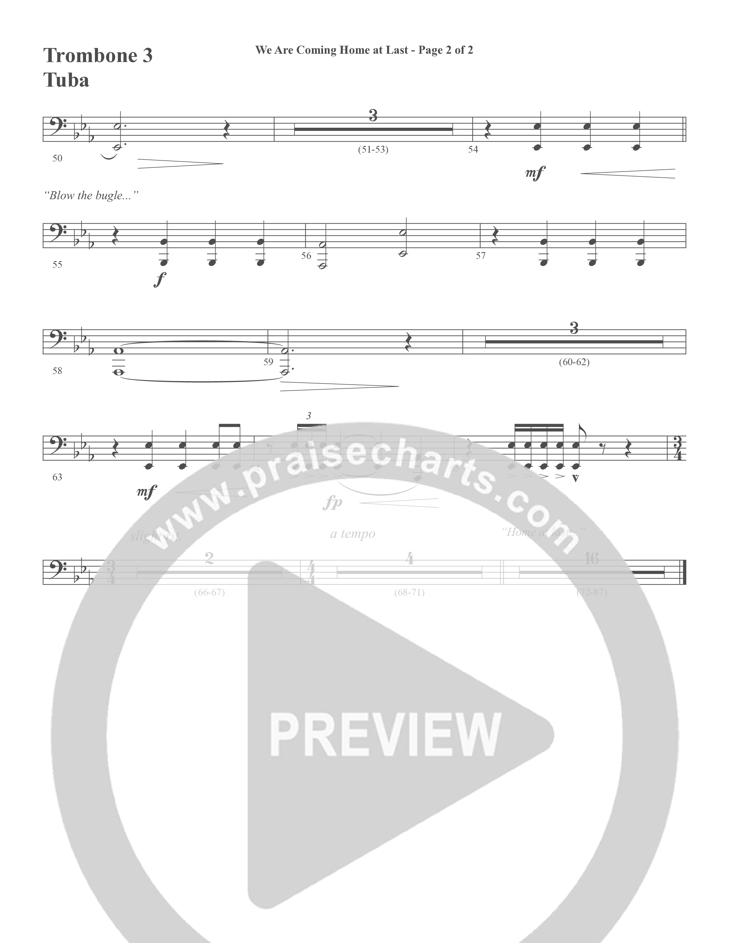 We Are Coming Home At Last (Choral Anthem SATB) Trombone 3/Tuba (Word Music Choral / Arr. Marty Hamby)