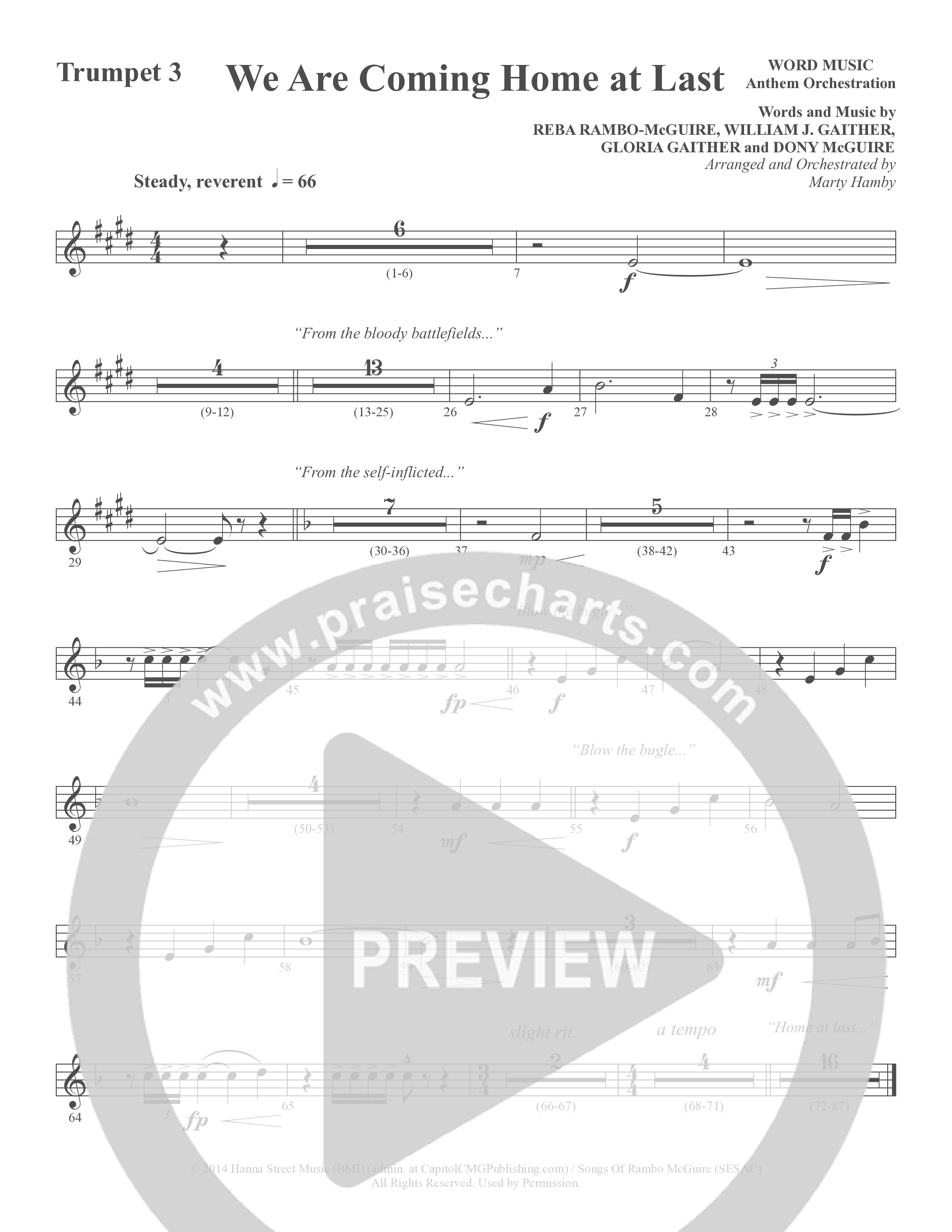 We Are Coming Home At Last (Choral Anthem SATB) Trumpet 3 (Word Music Choral / Arr. Marty Hamby)