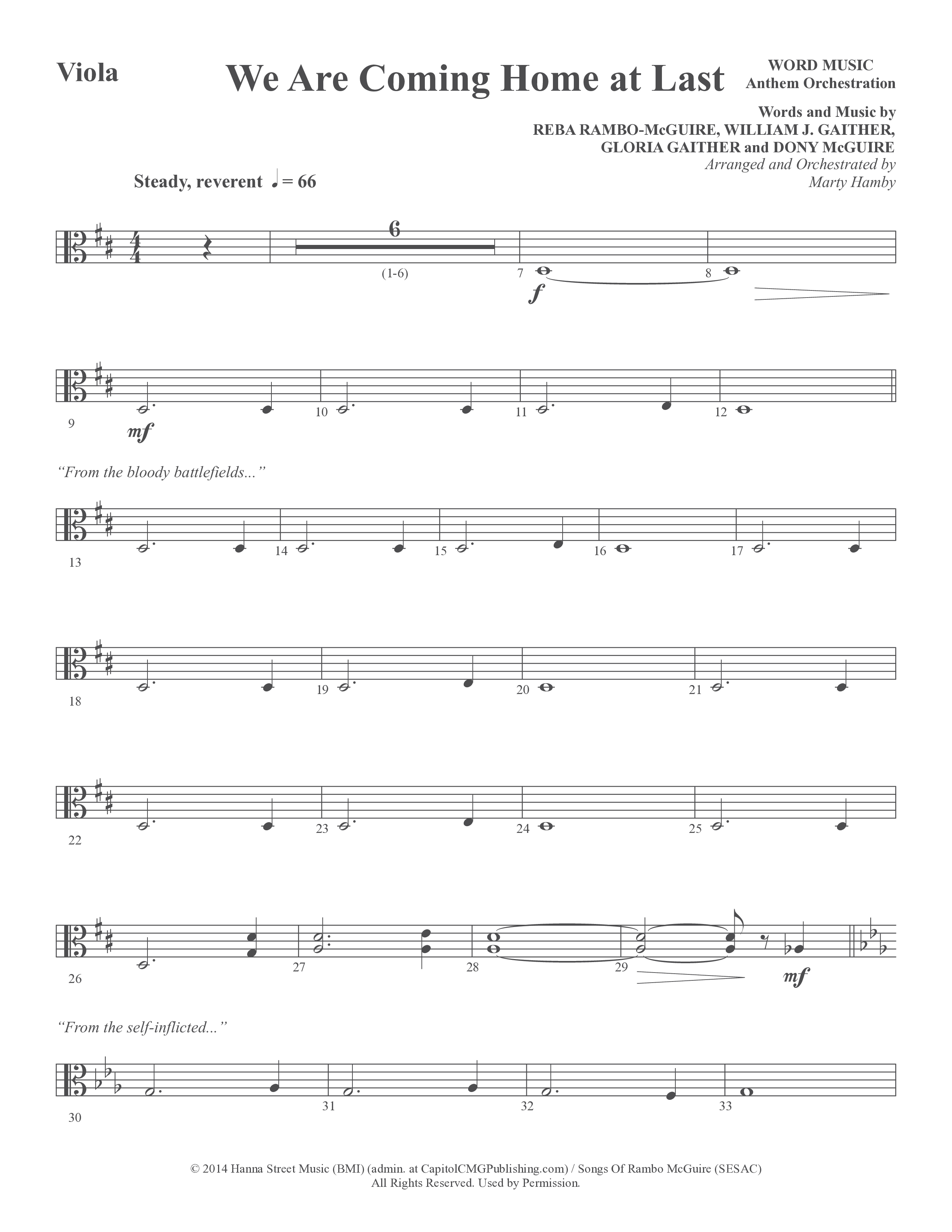 We Are Coming Home At Last (Choral Anthem SATB) Viola (Word Music Choral / Arr. Marty Hamby)