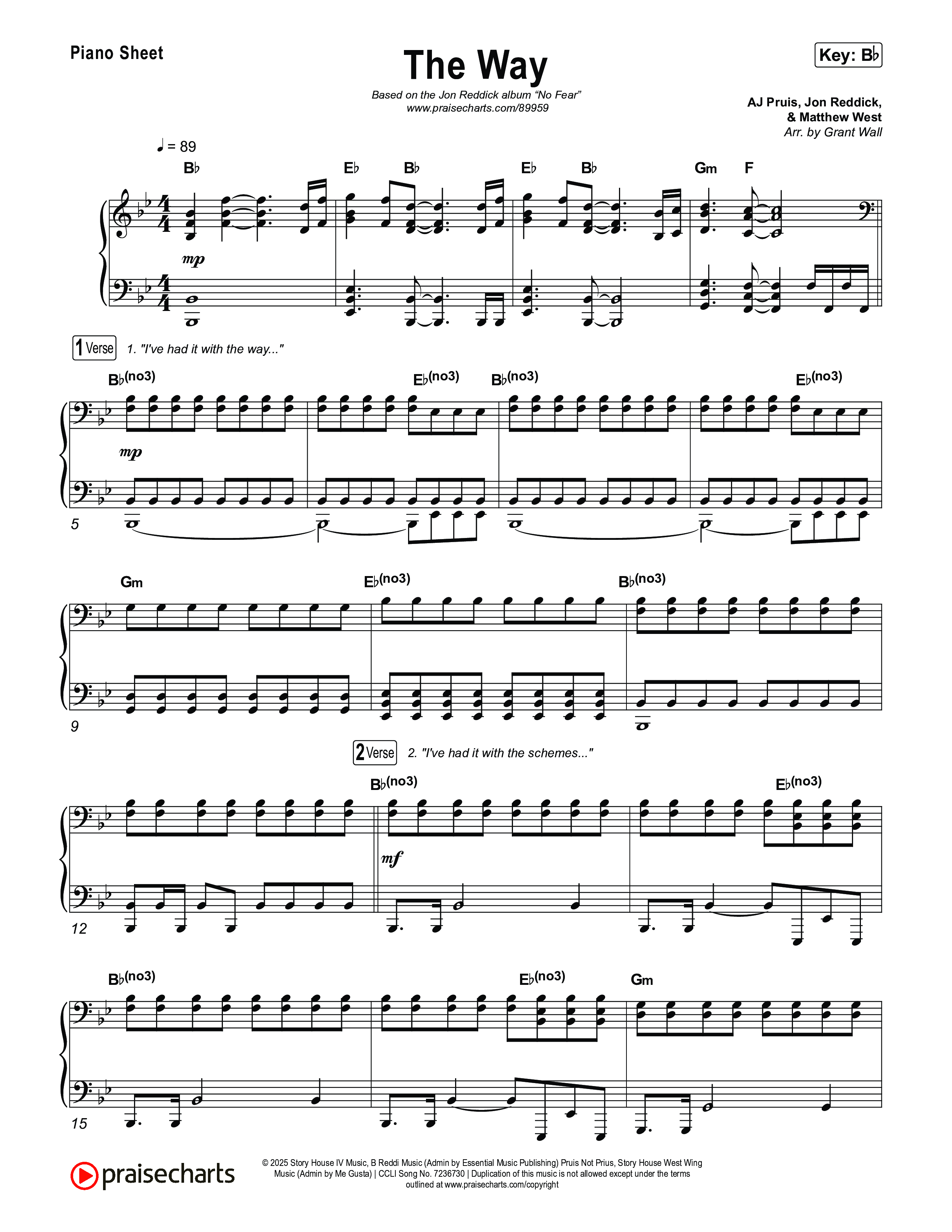 The Way Piano Sheet (Jon Reddick)