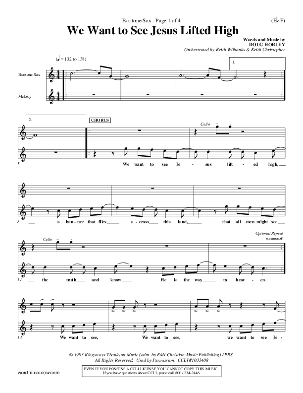We Want To See Jesus Lifted High Bari Sax (Doug Horley)