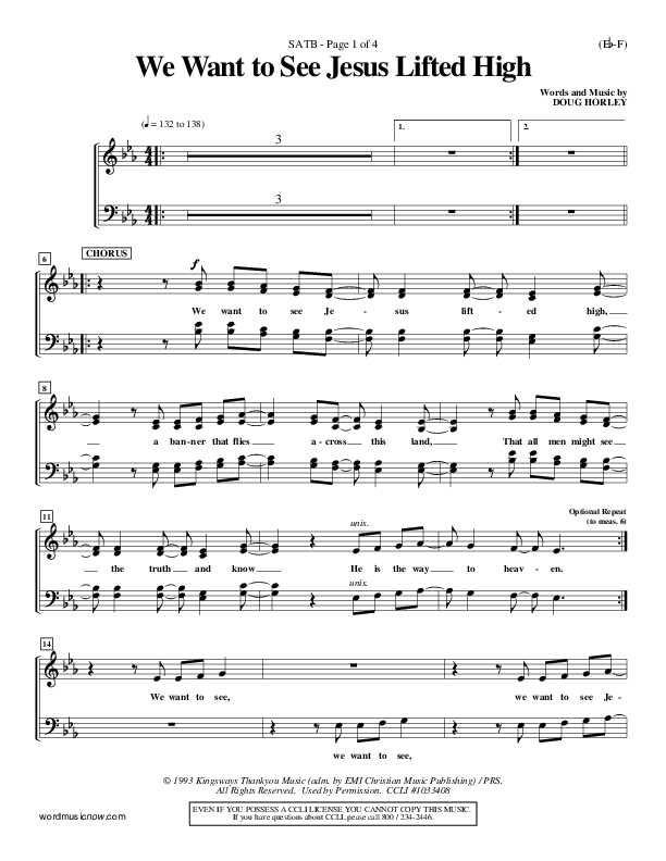 We Want To See Jesus Lifted High Choir Vocals (SATB) (Doug Horley)