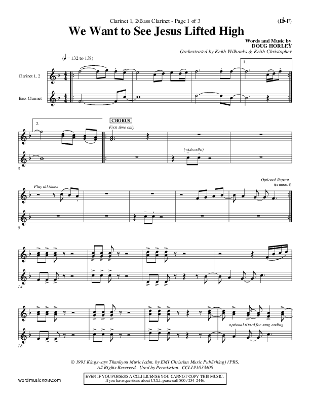 We Want To See Jesus Lifted High Clarinet 1/2, Bass Clarinet (Doug Horley)