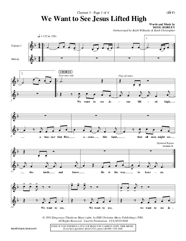 We Want To See Jesus Lifted High Clarinet 3 (Doug Horley)