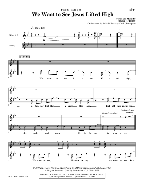 We Want To See Jesus Lifted High French Horn 1/2 (Doug Horley)
