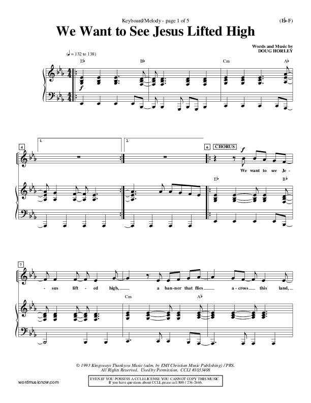 We Want To See Jesus Lifted High Piano/Vocal (Doug Horley)