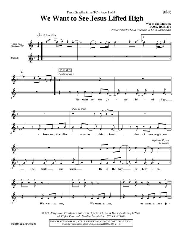 We Want To See Jesus Lifted High Tenor Sax/Baritone T.C. (Doug Horley)