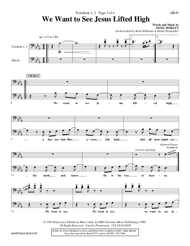 We Want To See Jesus Lifted High Trombone 1/2 (Doug Horley)